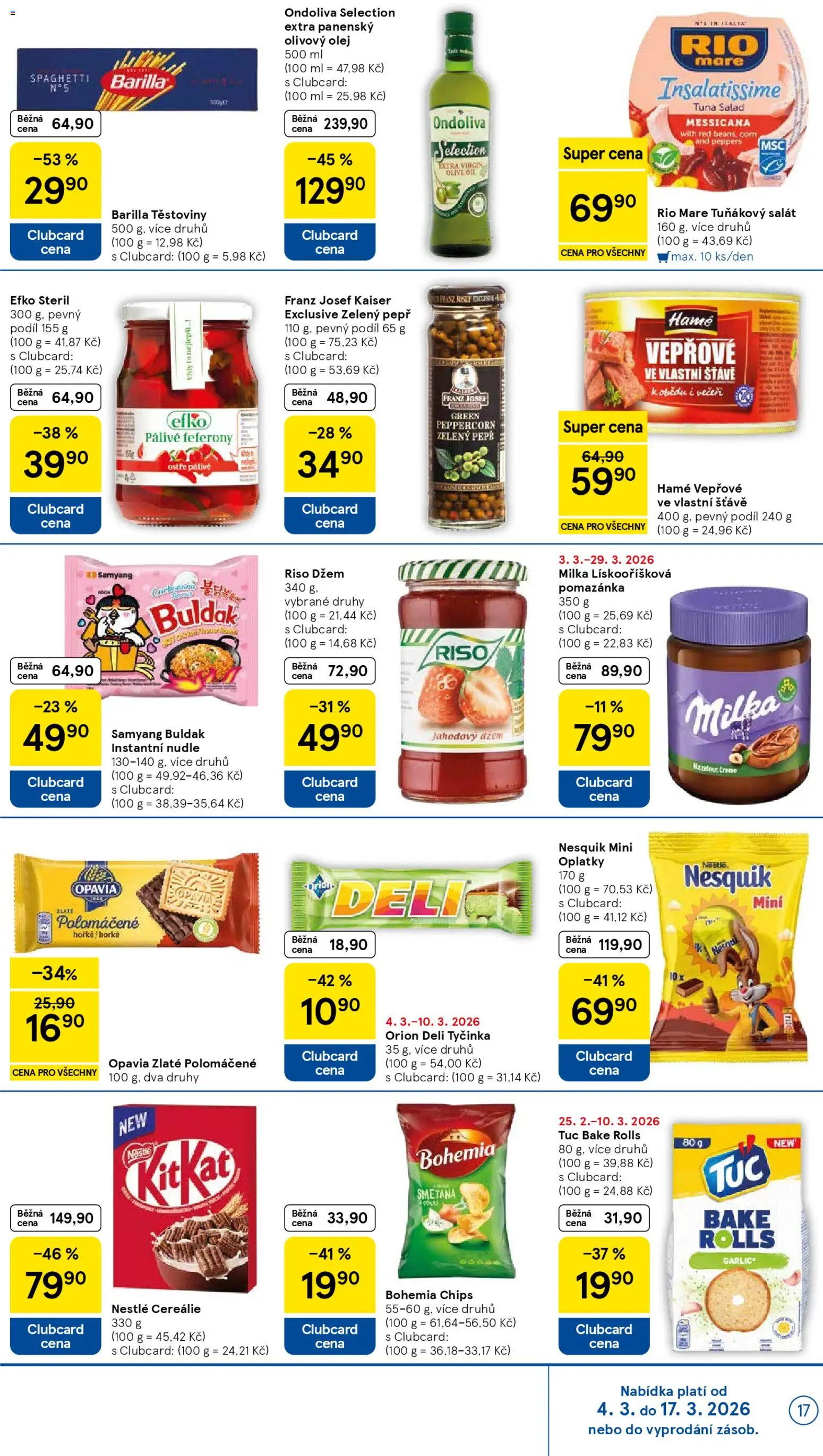 Tesco leták - Hypermarket od 04.03.2026 | Strana: 17 | Produkty: Těstoviny Barilla, Nesquik, Tuňákový salát, Oplatky