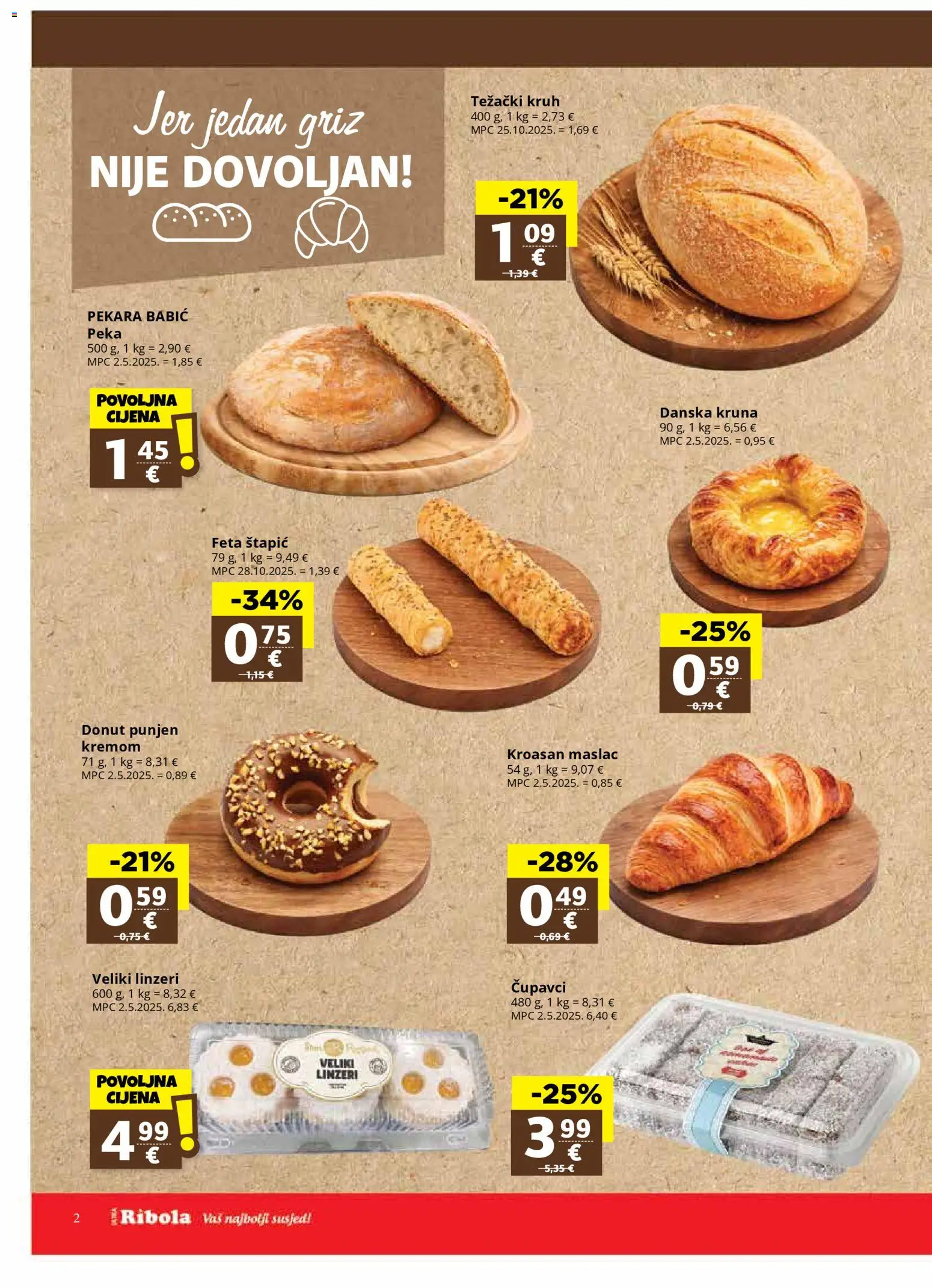 Ribola katalog | vrijedi od 25.02.2026 | Stranica: 2 | Proizvodi: Pekara, Feta, Maslac, Kruh