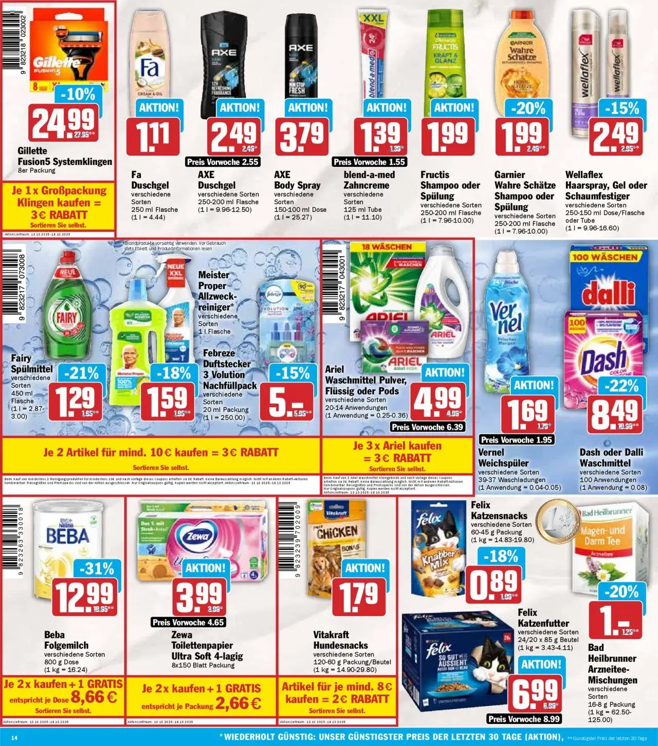 HIT - Hessen – gültig ab 13.10.2025 | Seite: 14 | Produkte: Shampoo, Duschgel, Tee, Toilettenpapier
