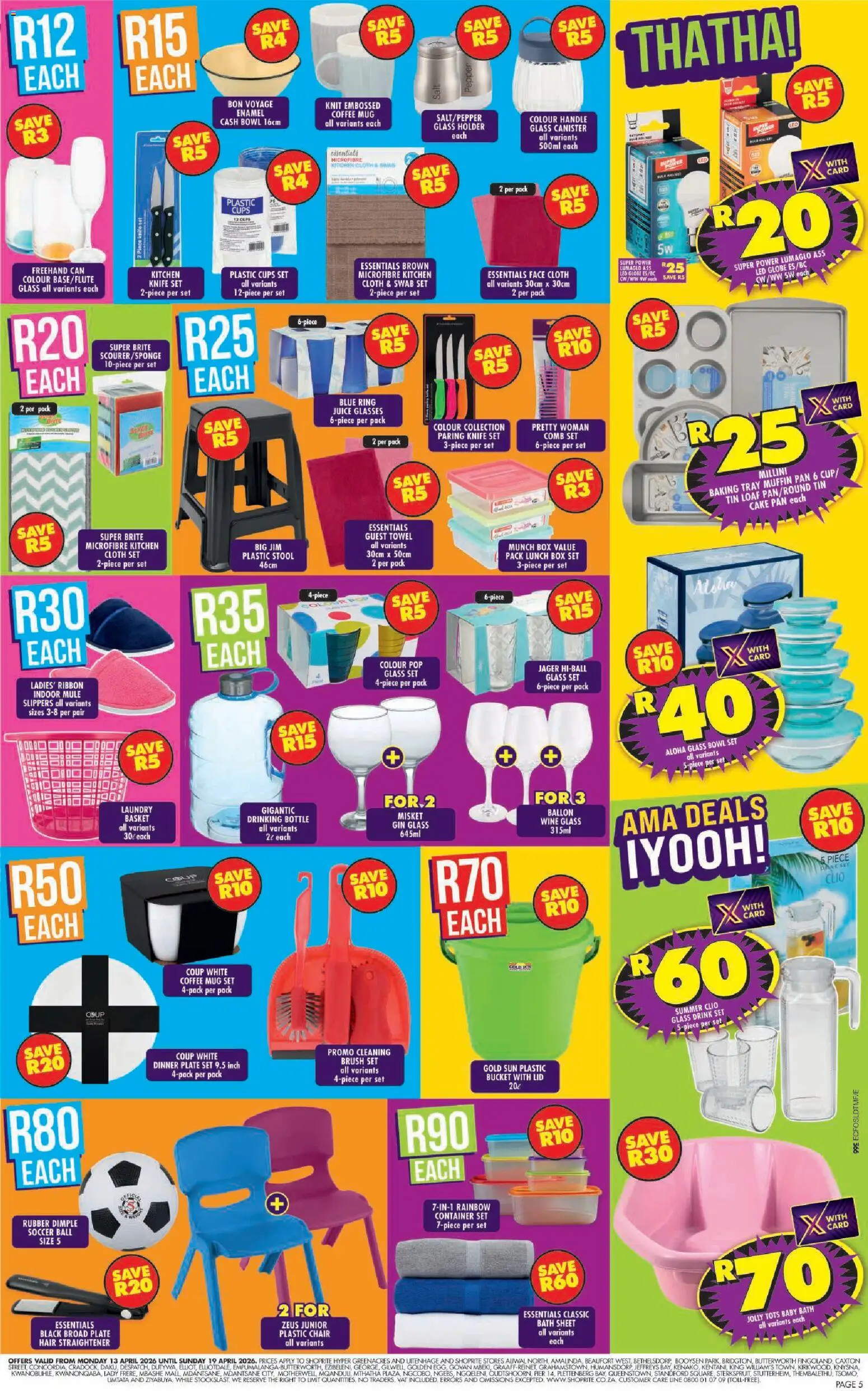 New Shoprite catalogue – valid from 13.04.2026 | Page: 5 | Products: Slippers, Tray, Stool, Mug