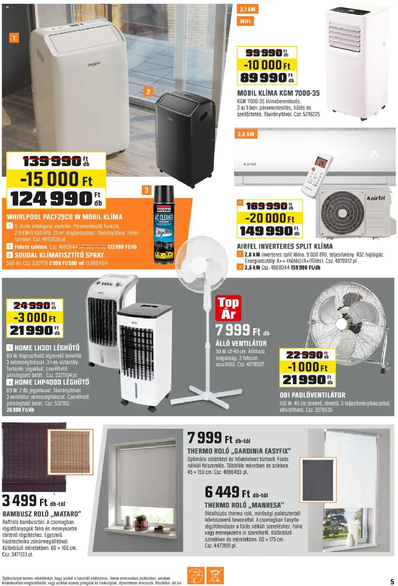 OBI akciós ujság - amely érvényes a következő dátumtól: 30.06.2025 | Oldal: 5 | Termékek: Páramentesítő, Ventilátor, Párologtató, Roló
