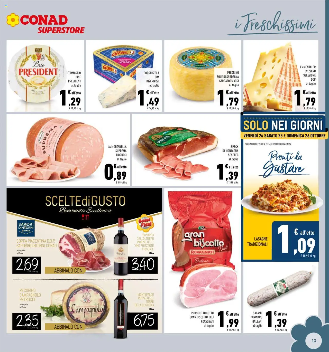 Volantino Conad del 22.10.2025 | Pagina: 13 | Prodotti: Prosciutto Cotto, Salame, Formaggio, Lasagna