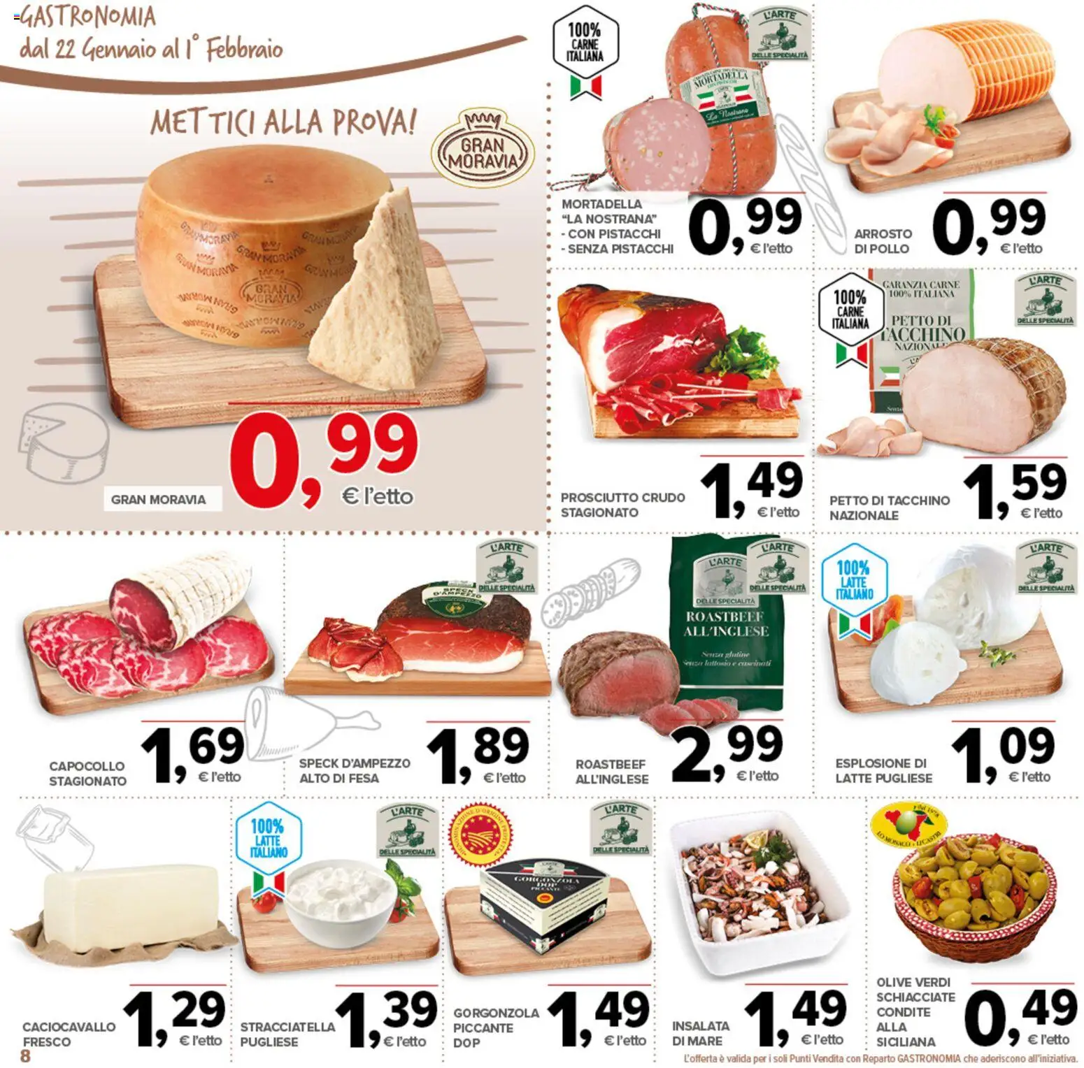 Volantino Todis del 22.01.2026 | Pagina: 8 | Prodotti: Speck, Prosciutto Crudo, Olive, Stracciatella