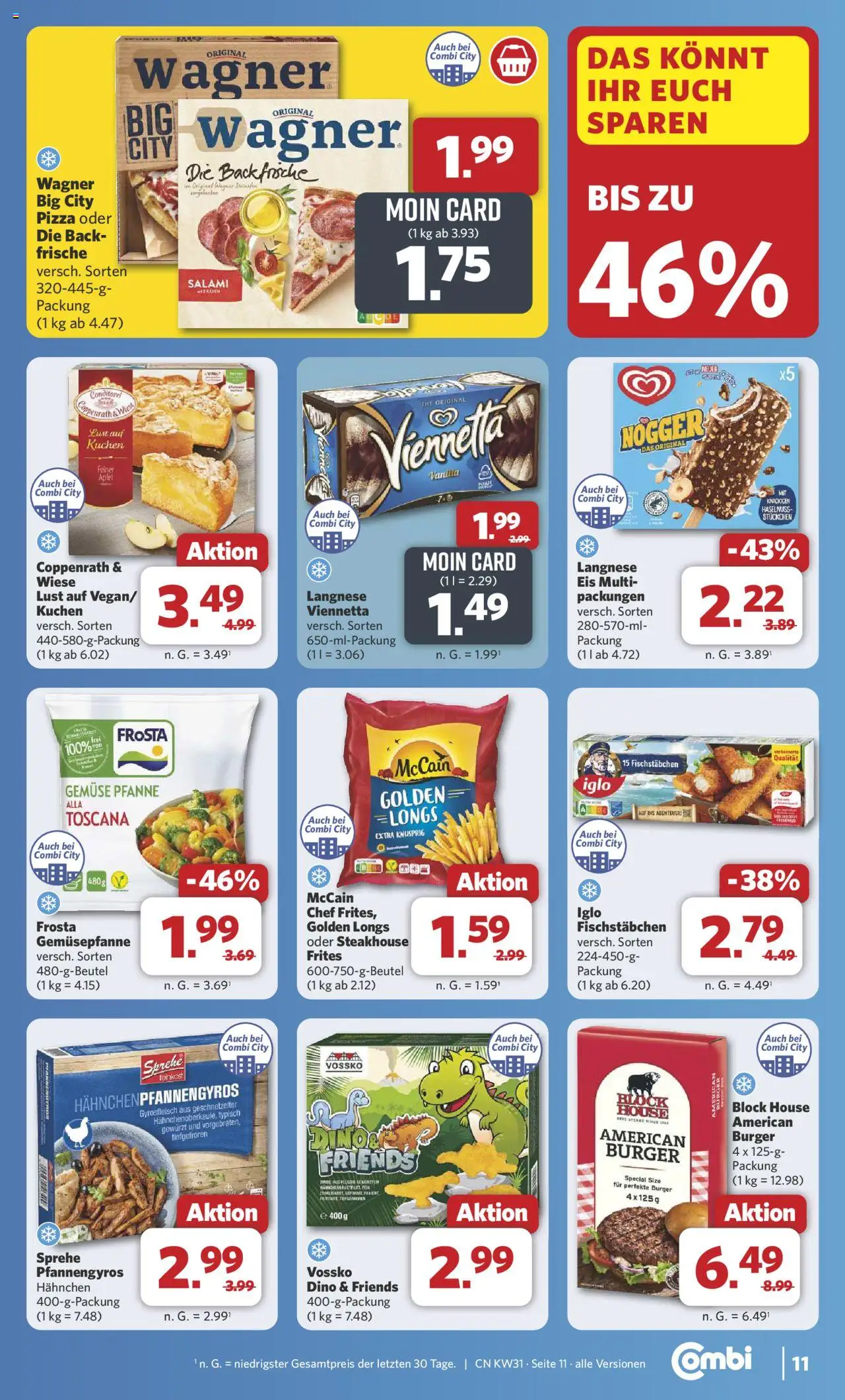 Combi Prospekt 	 - gültig ab dem 28.07.2025 | Seite: 12 | Produkte: Hahnchen, Burger, Frosta, Eis