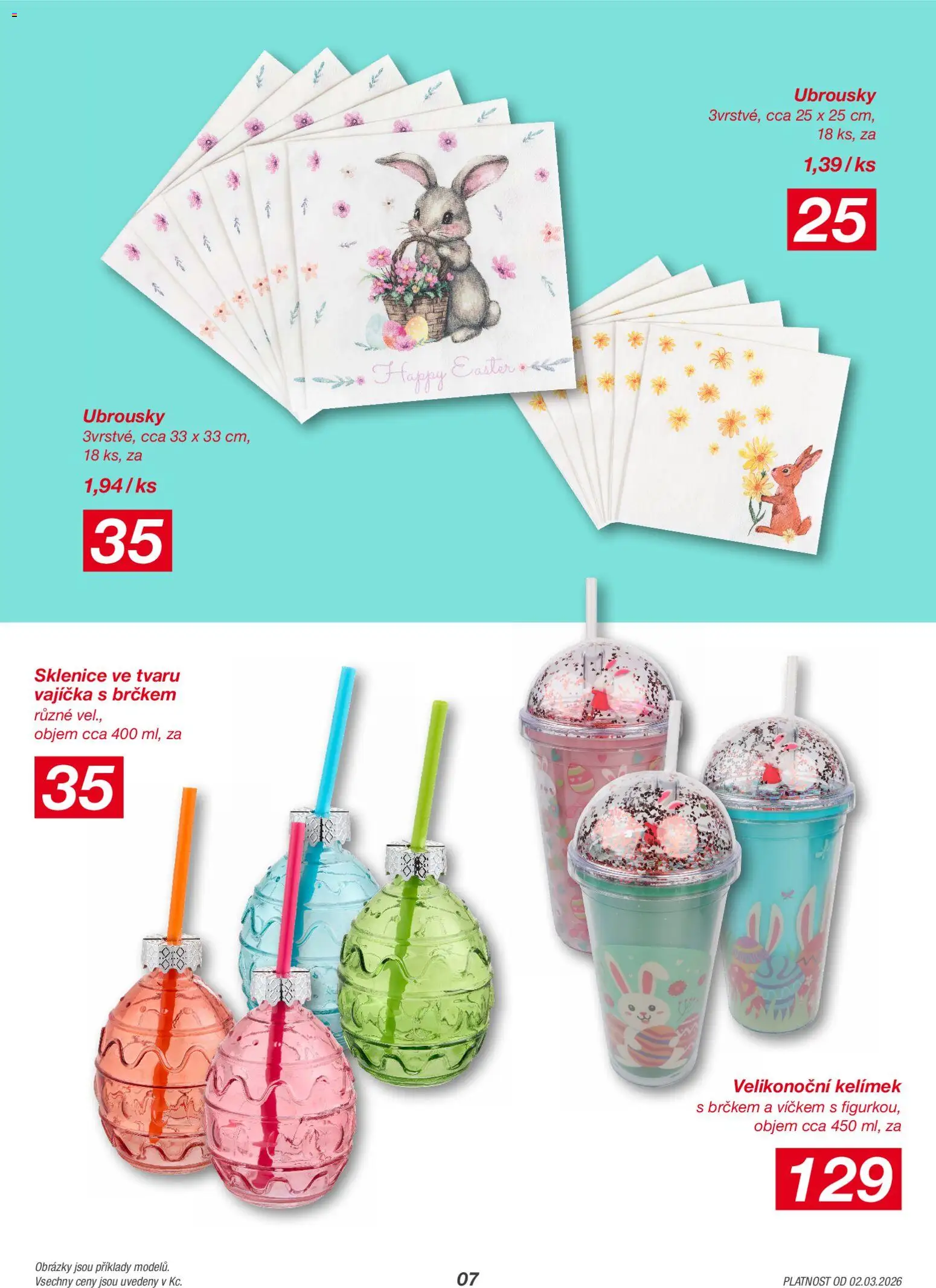 Kik leták od 02.03.2026 | Strana: 7 | Produkty: Vajíčka, Ubrousky, Kelímek s brčkem, Sklenice