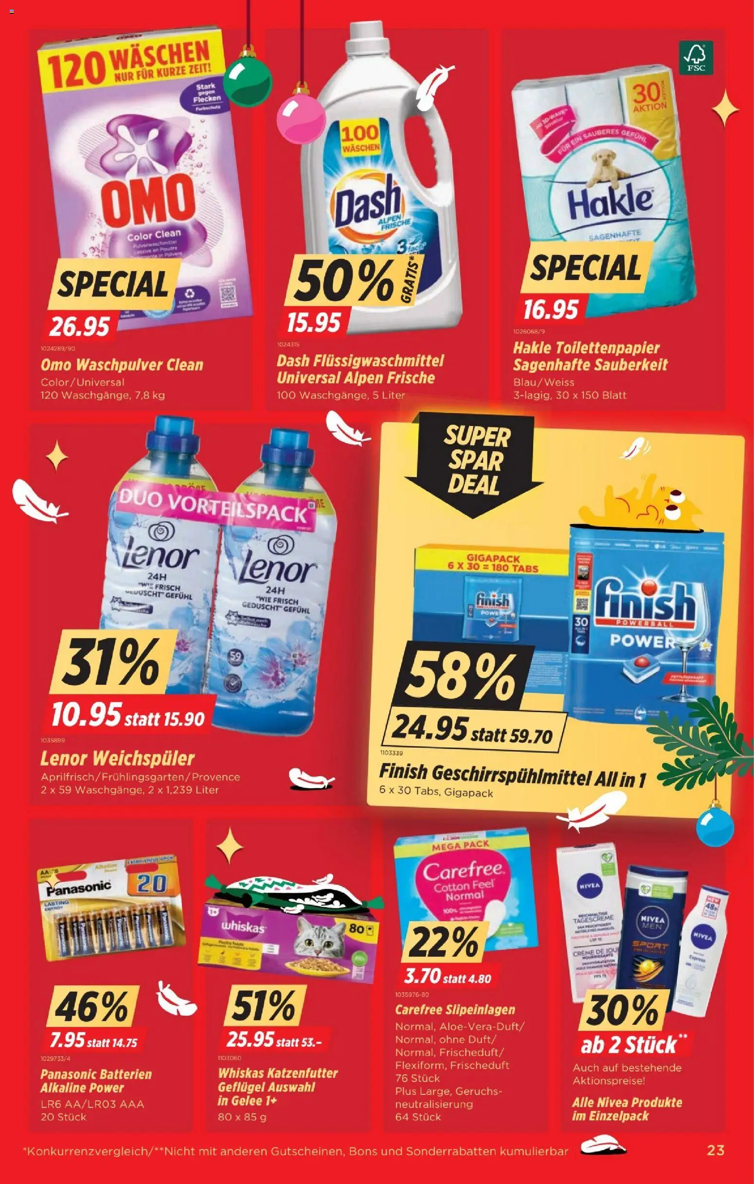 Denner Aktionen – gültig ab 18.11.2025 | Seite: 23 | Produkte: Waschpulver, Weichspüler, Panasonic, Toilettenpapier