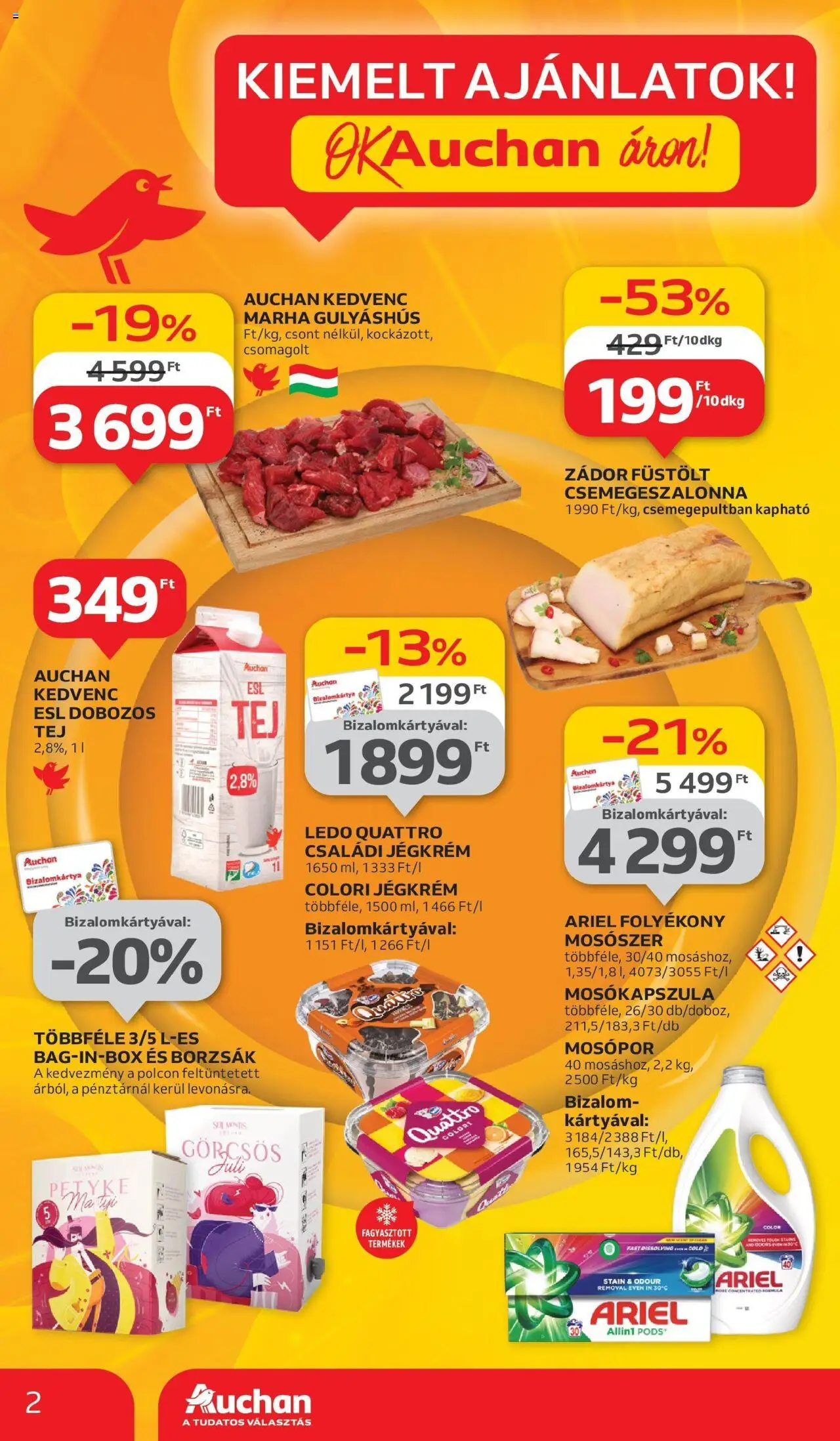 Auchan akciós ujság - amely érvényes a következő dátumtól: 29.05.2025 | Oldal: 2 | Termékek: Ariel, Mosókapszula, Folyékony mosószer, Jégkrém