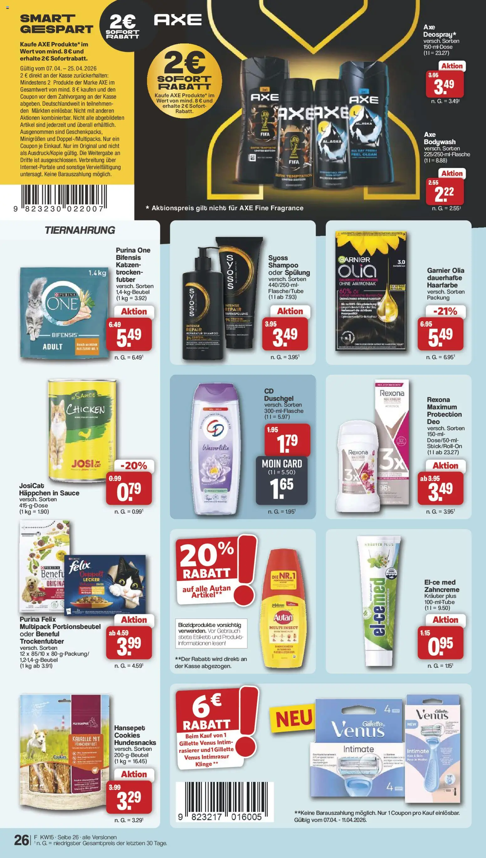 Famila Nordwest Prospekt 	 – gültig ab 07.04.2026 | Seite: 28 | Produkte: Rasierer, Shampoo, Haarfarbe, Axe
