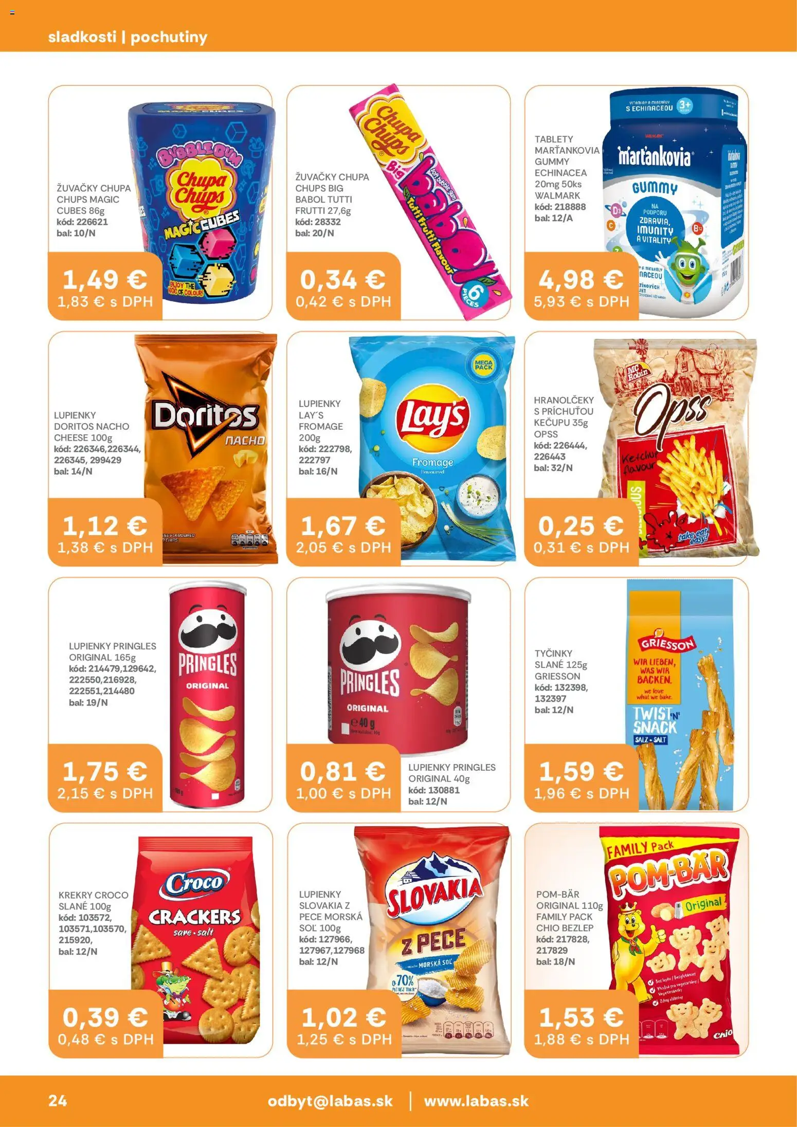 Nové Labaš akcie – leták je platný od 13.03.2026 | Strana: 24 | Produkty: Pringles, Marťankovia, Soľ