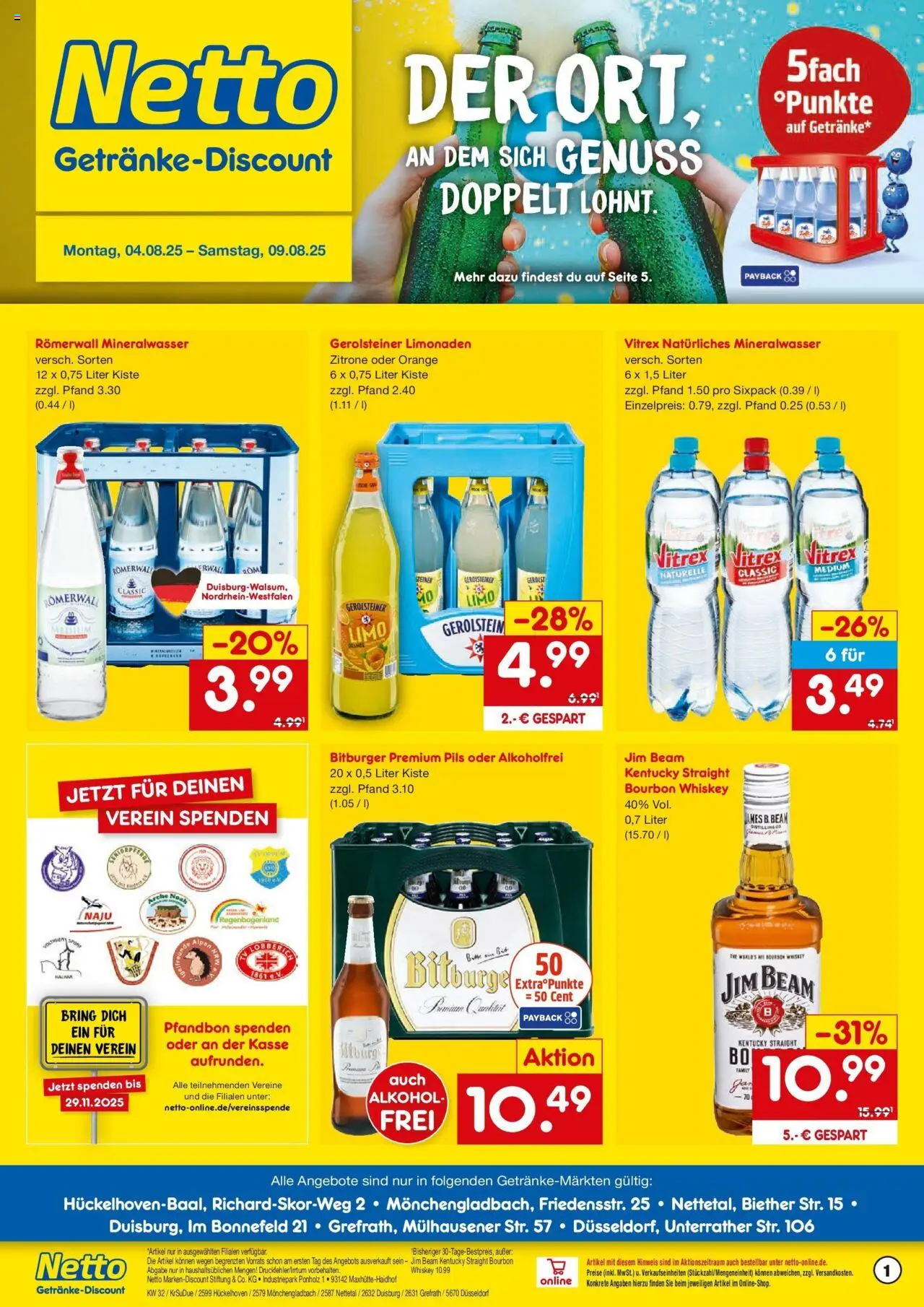 Netto Marken-Discount prospekt Hückelhoven-Baal	 - gültig ab dem 04.08.2025 | Seite: 1 | Produkte: Bitburger, Zitrone, Bourbon, Whiskey
