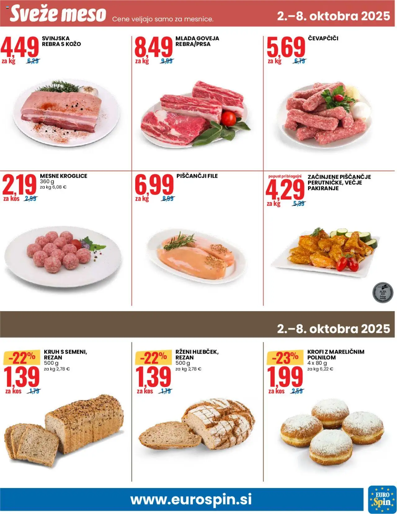 Novi Eurospin katalog ponudbe – veljaven od 02.10.2025 | Stran: 17 | Izdelki: Čevapčiči, Kos, Kruh
