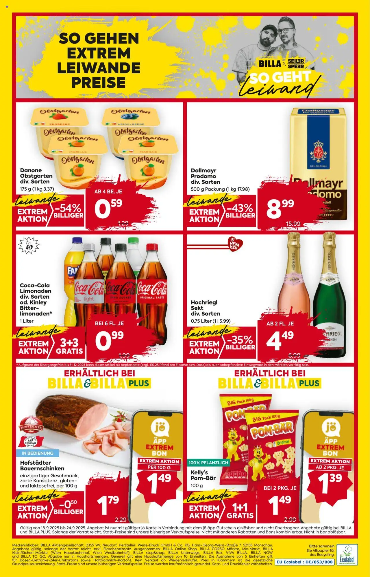 Billa AT akciós ujság - amely érvényes a következő dátumtól: 18.09.2025 | Oldal: 20 | Termékek: Cola, Só