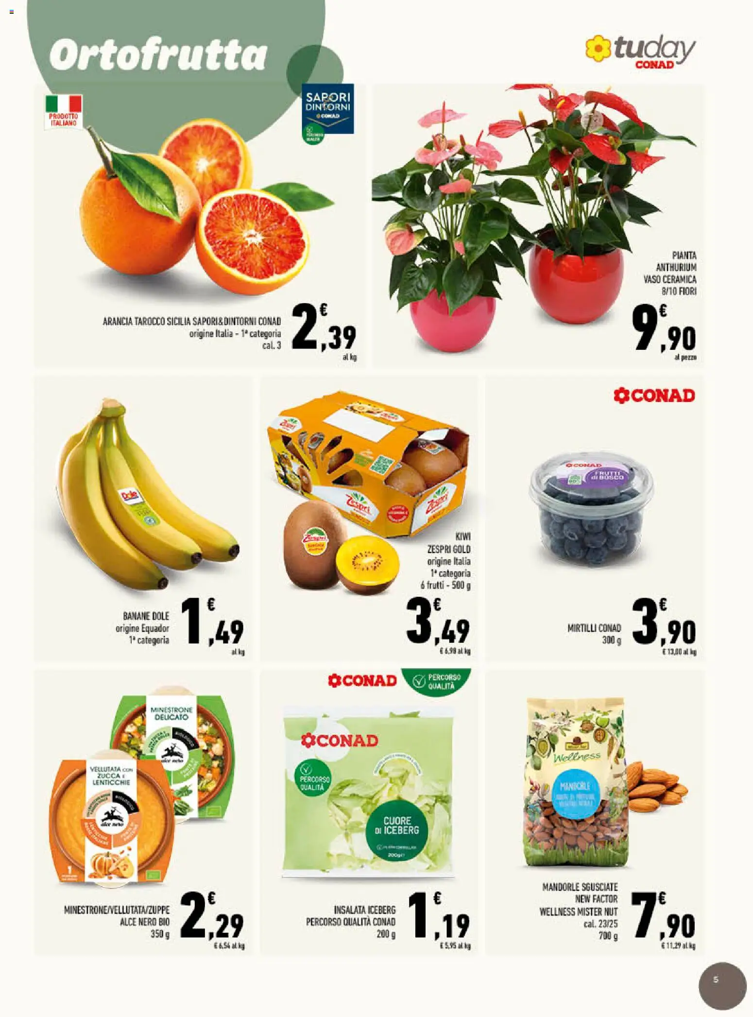 Volantino Conad del 28.01.2026 | Pagina: 5 | Prodotti: Banane, Insalata, Mandorle, Zucca