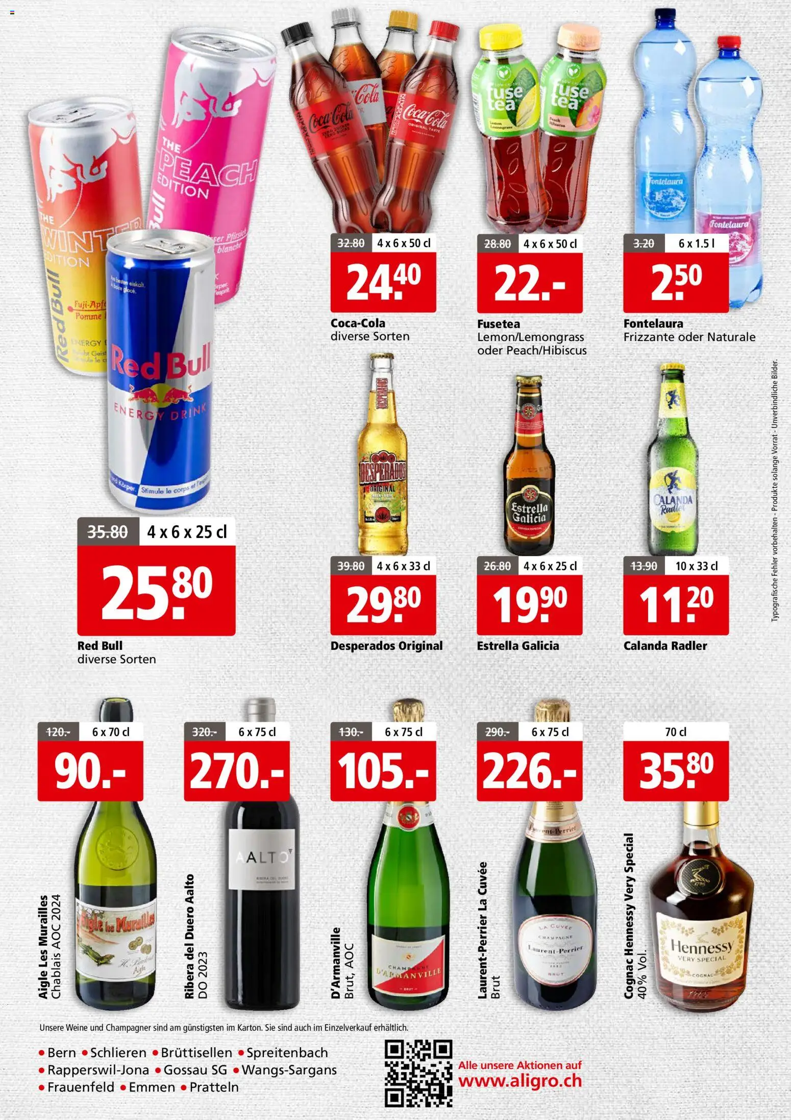 Aligro Aktionen Businesskunden - Schlieren, Gossau SG, Frauenfeld, Rapperswil-Jona, Sargans, Bern, Brüttisellen, Pratteln, Emmen, Spreitenbach – gültig ab 10.11.2025 | Seite: 4 | Produkte: Red bull, Coca Cola, Pfirsich