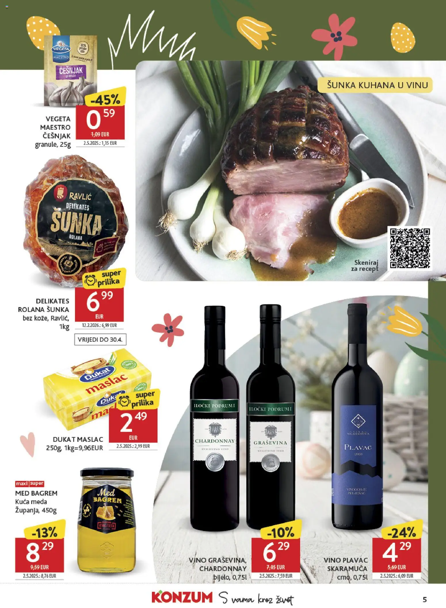Konzum katalog | vrijedi od 30.03.2026 | Stranica: 5 | Proizvodi: Maslac, Vino, Češnjak, Vegeta