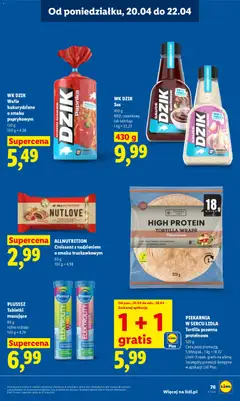 Pogląd oferty "PIEKARNIA W SERCU LIDLA Tortilla pszenna proteinowa, Tortilla pszenna proteinowa, 320 g" - ważna od 20.04.2026 | Strona: 79 | Produkty: Ketchup, Wafle, Piekarnia, Tortilla