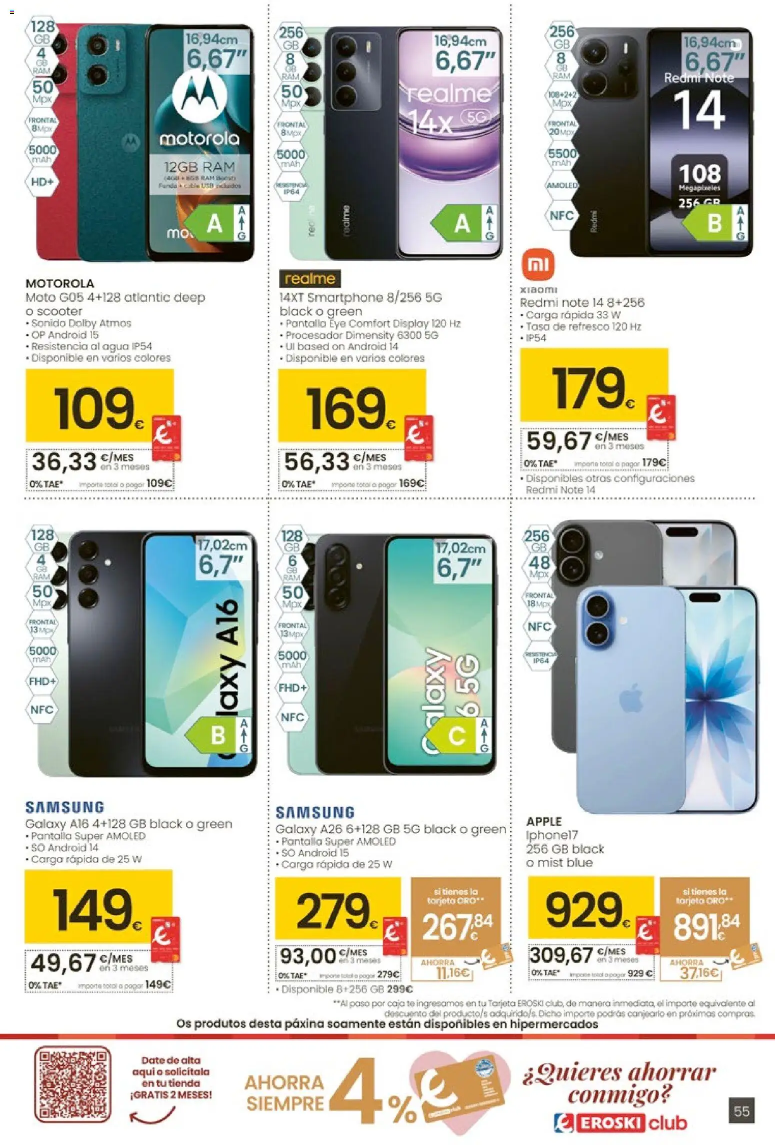 Eroski ¿Quieres ahorrar conmigo? │ válido desde el 26.03.2026 | Página: 55 | Productos: Té, Smartphone, Cable, Caja
