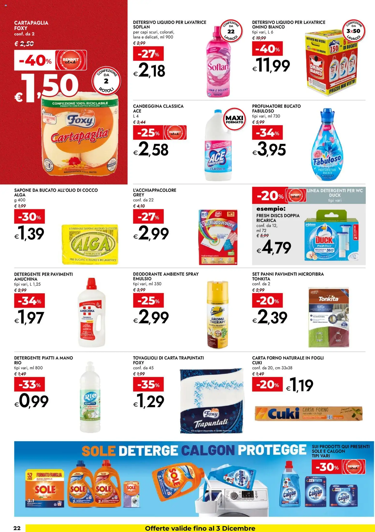 Volantino bennet del 20.11.2025 | Pagina: 22 | Prodotti: Sapone, Deodorante, Candeggina, Lavatrice