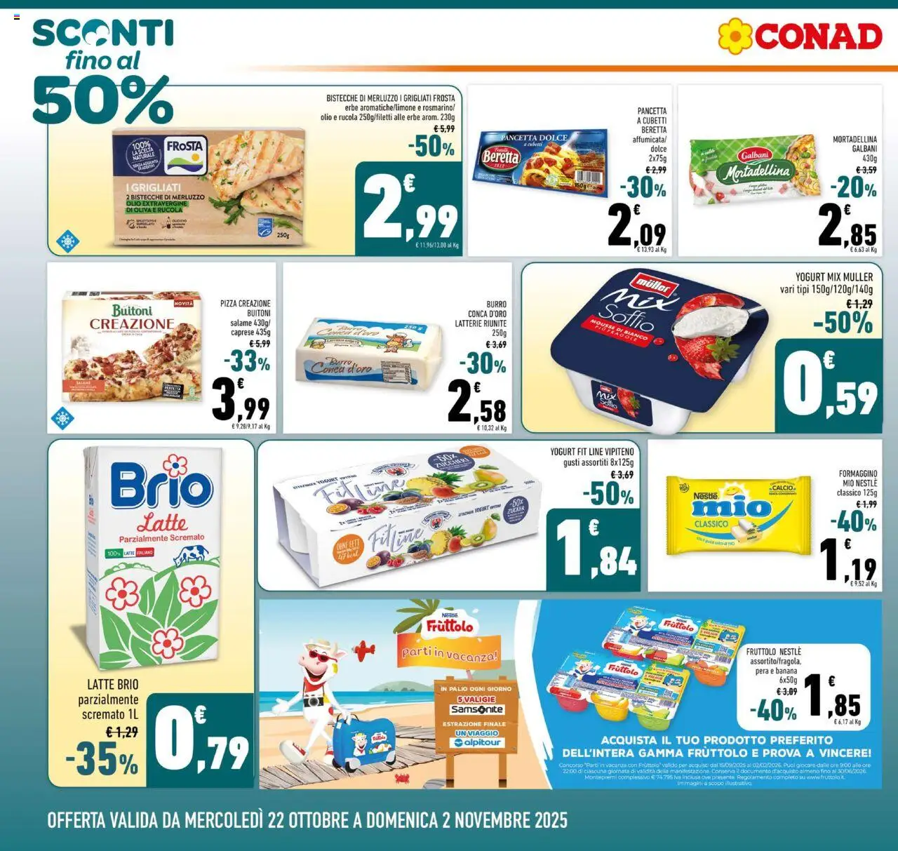 Volantino Conad del 22.10.2025 | Pagina: 2 | Prodotti: Salame, Pancetta, Latte, Pera