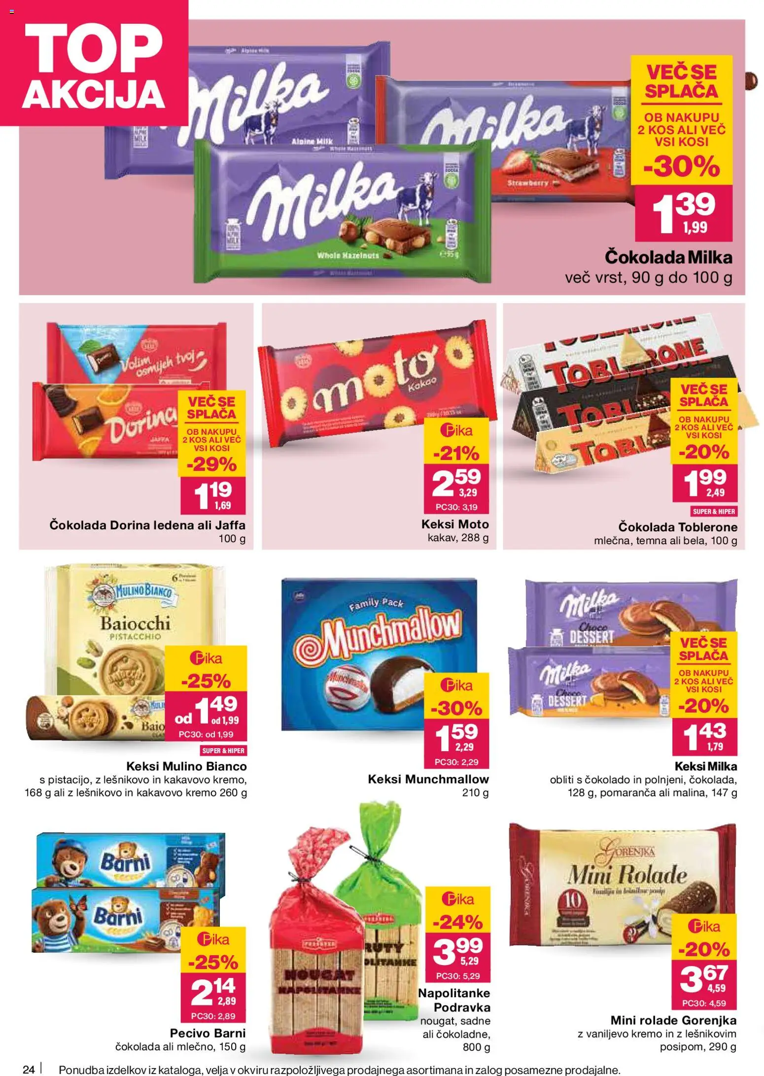 Novi Mercator katalog ponudbe – veljaven od 26.03.2026 | Stran: 24 | Izdelki: Napolitanke, Keksi, Kos, Cokolada