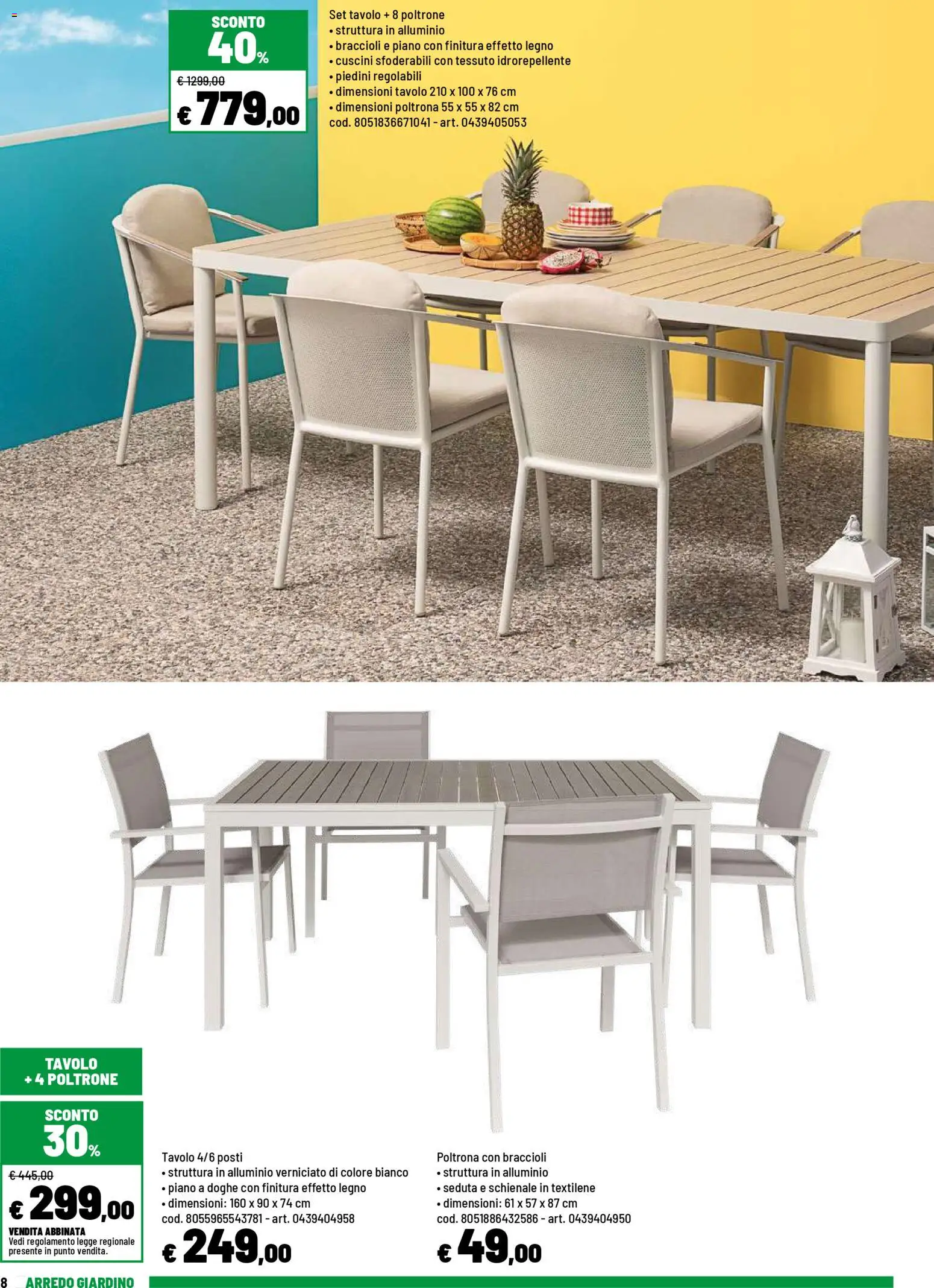 Volantino Iper del 20.04.2026 | Pagina: 8 | Prodotti: Braccioli, Alluminio, Poltrona, Tavolo