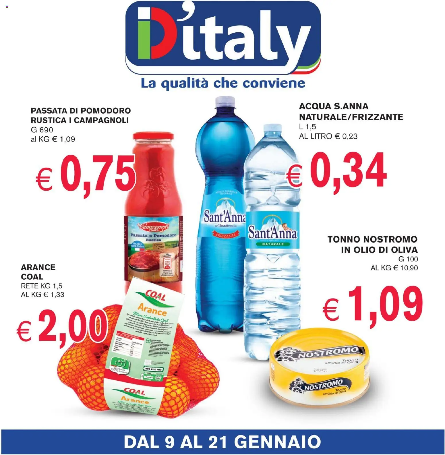 Volantino Coal del 09.01.2026 | Pagina: 1 | Prodotti: Arance, Acqua, Olio, Tonno