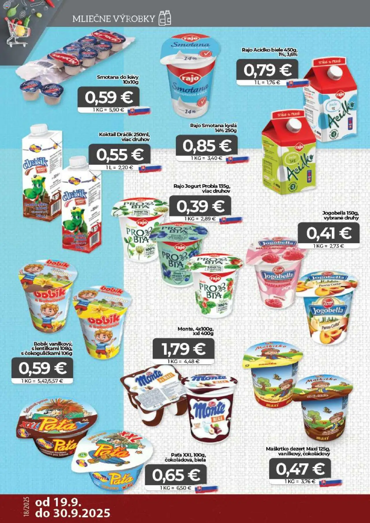 Nové CBA Komfos akcie – leták je platný od 19.09.2025 | Strana: 4 | Produkty: Jogurt, Smotana, Acidko, Mascarpone