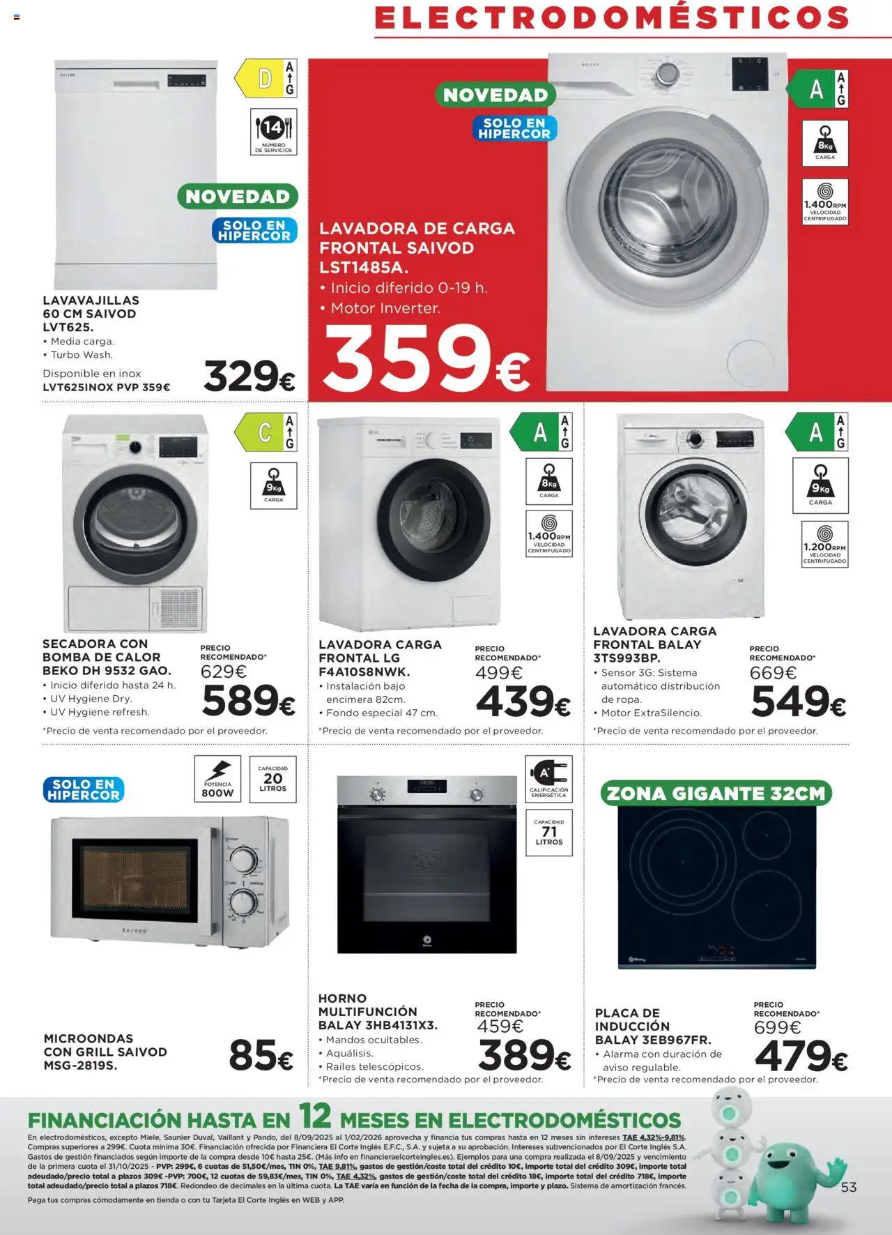 Hipercor catálogo │ válido desde el 25.09.2025 | Página: 57 | Productos: Lavadora, Secadora, Horno, Lavavajillas