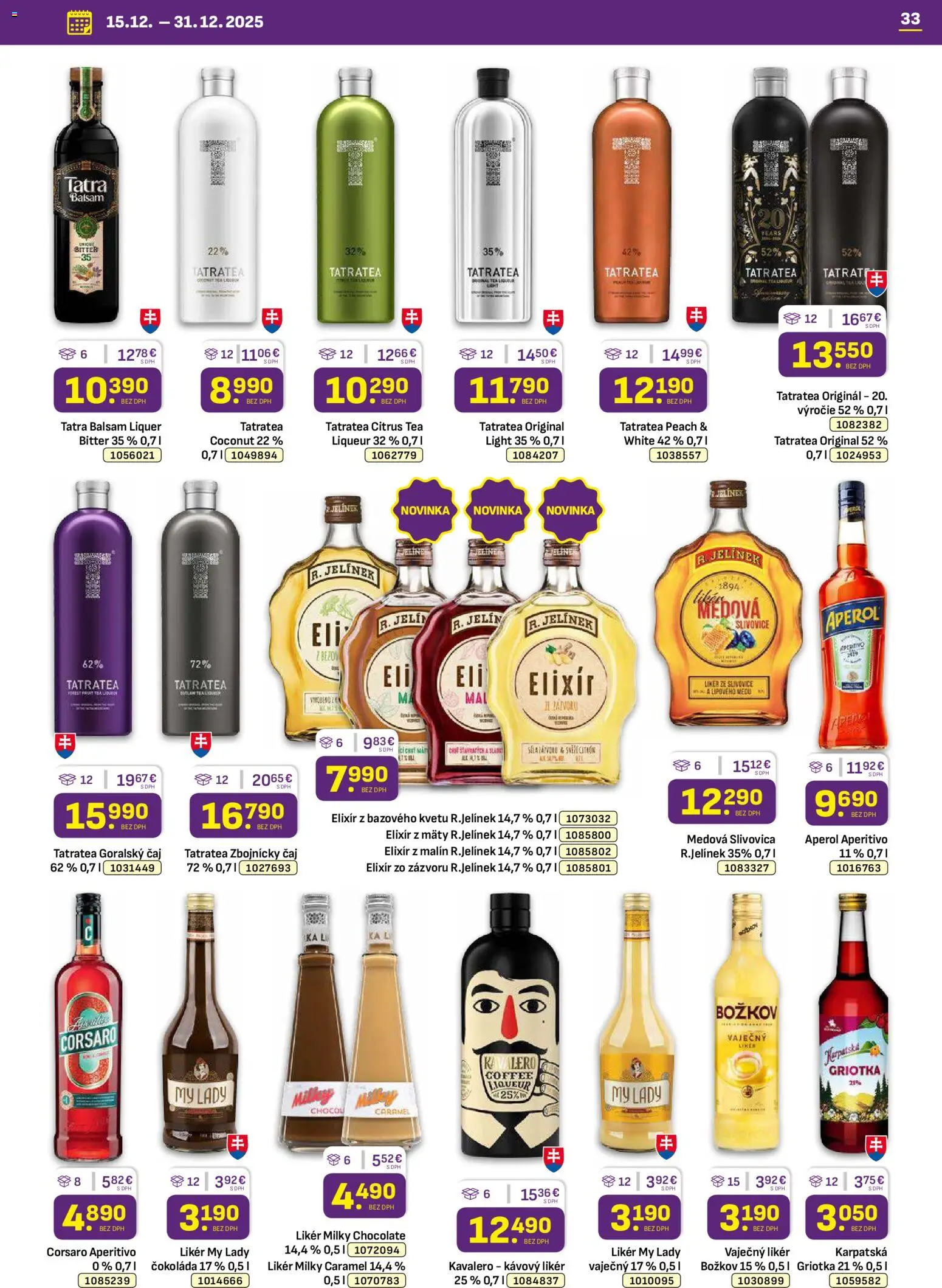 Nové Libex akcie – leták je platný od 15.12.2025 | Strana: 33 | Produkty: Čaj, Čokoláda, Slivovica, Aperol