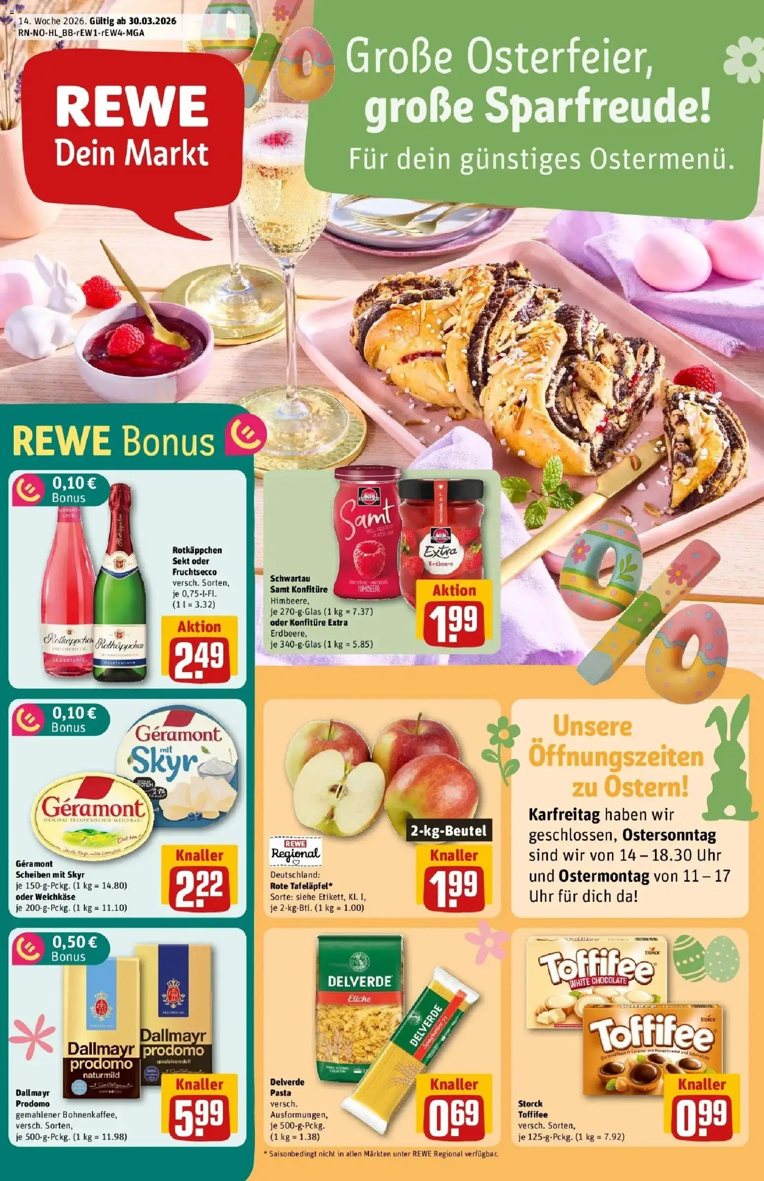 Rewe Prospekt Heikendorf	 – gültig ab 30.03.2026 | Seite: 1 | Produkte: Äpfel, Fruchtsecco, Toffifee, Himbeere