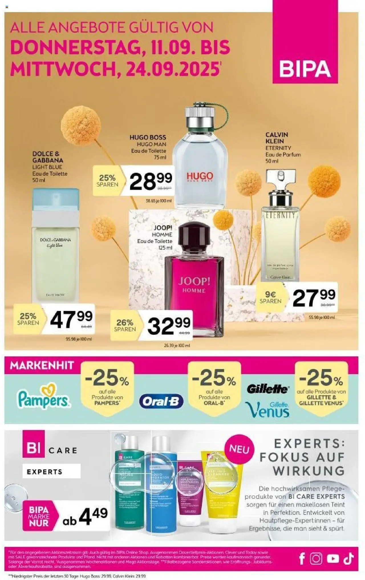 Bipa Flugblatt gültig ab 11.09.2025 | Seite: 1 | Produkte: Toilette, Parfüm, Eau de Toilette, Pampers