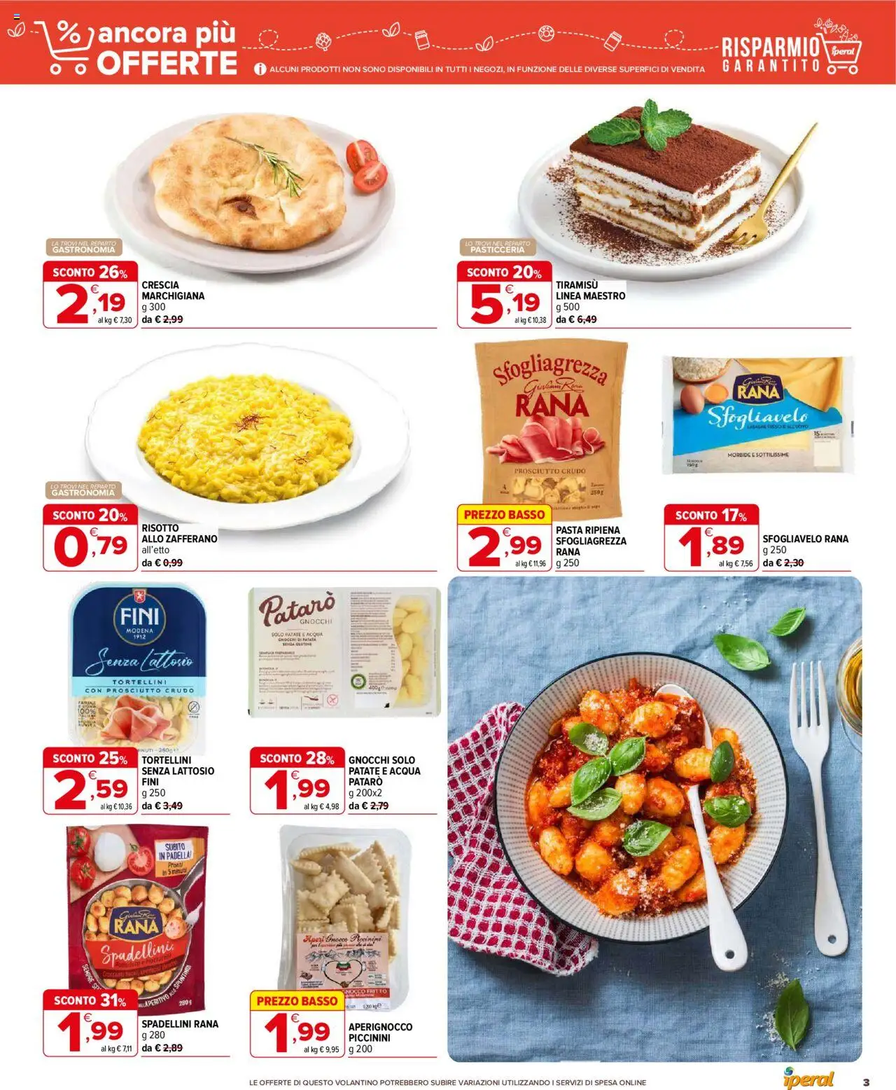 Volantino Iperal del 01.10.2025 | Pagina: 3 | Prodotti: Prosciutto Crudo, Pasta, Gnocchi, Aperitivo
