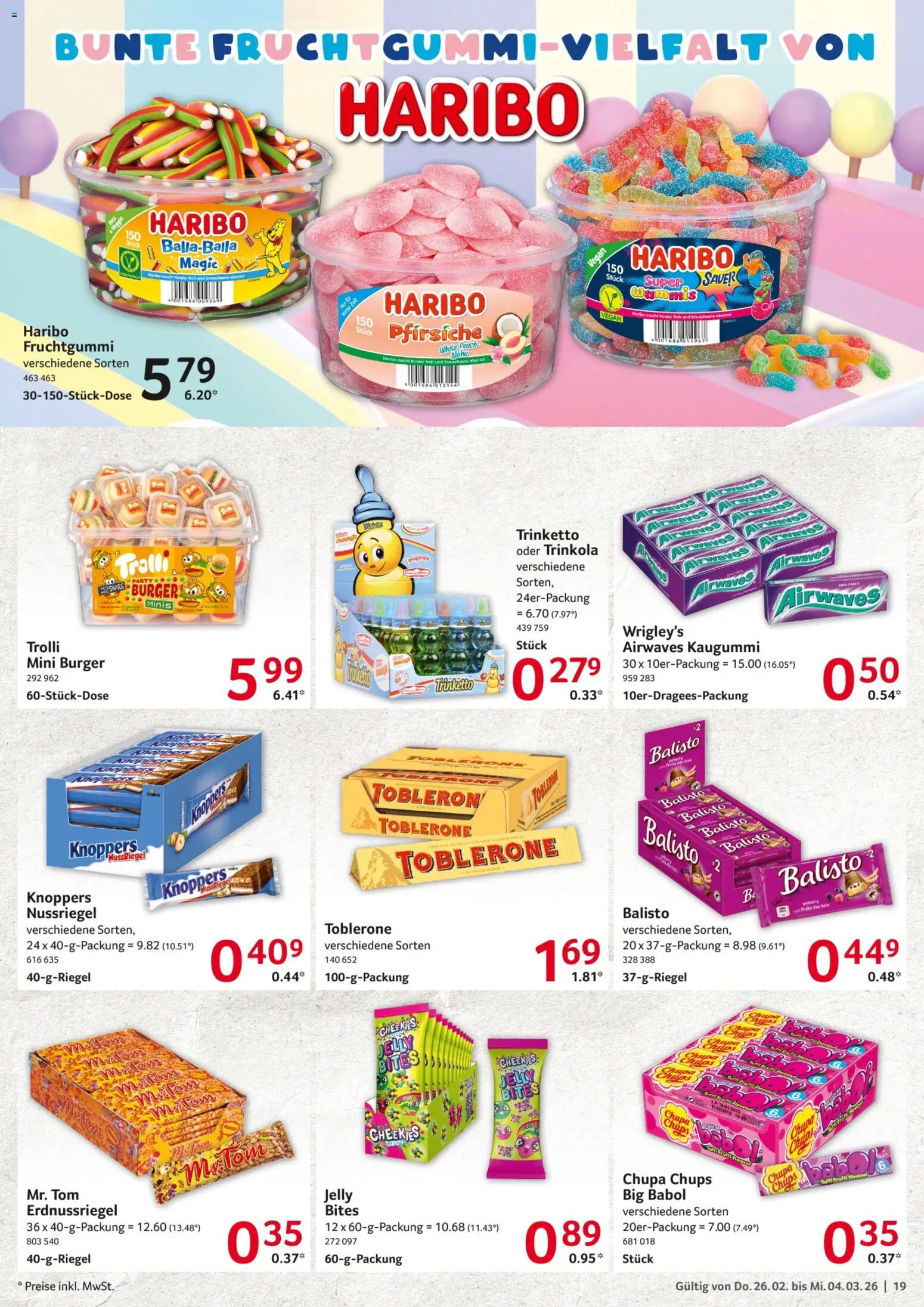 Selgros Prospekt 	 – gültig ab 26.02.2026 | Seite: 19 | Produkte: Haribo, Burger, Knoppers