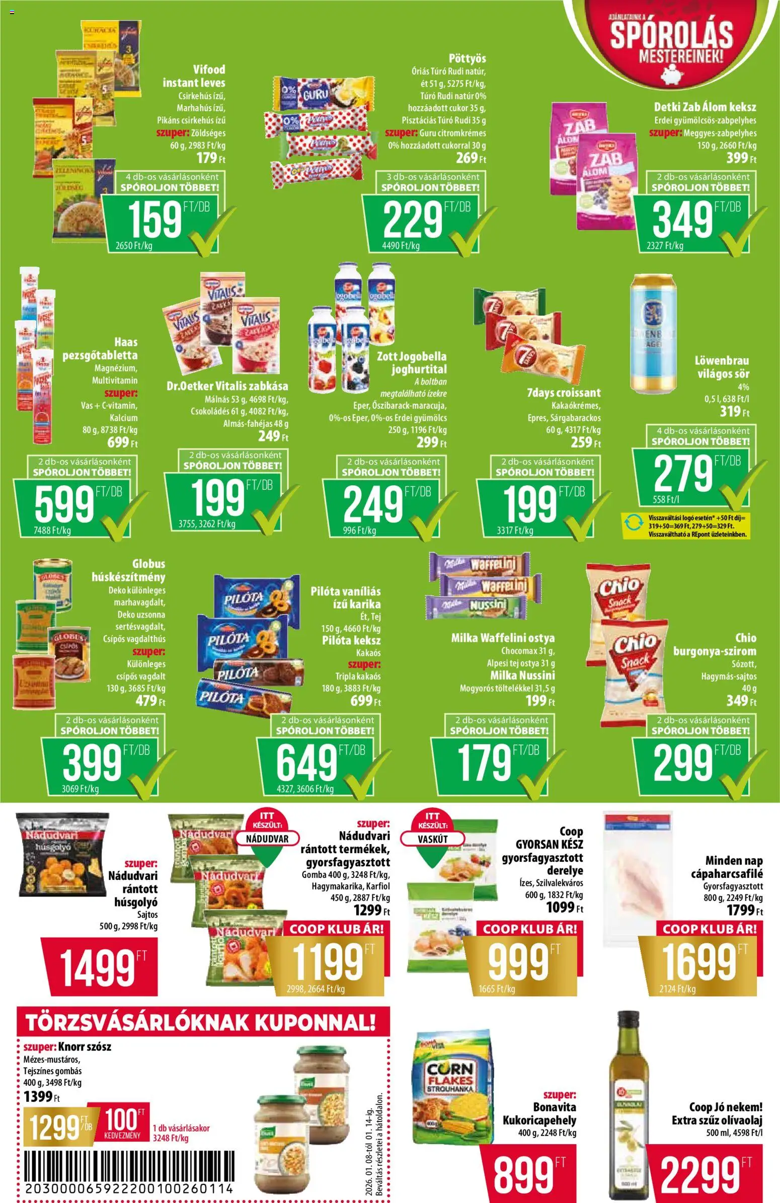 COOP akciós ujság - amely érvényes a következő dátumtól: 08.01.2026 | Oldal: 5 | Termékek: Karfiol, Extra szűz olivaolaj, Keksz, Cukor