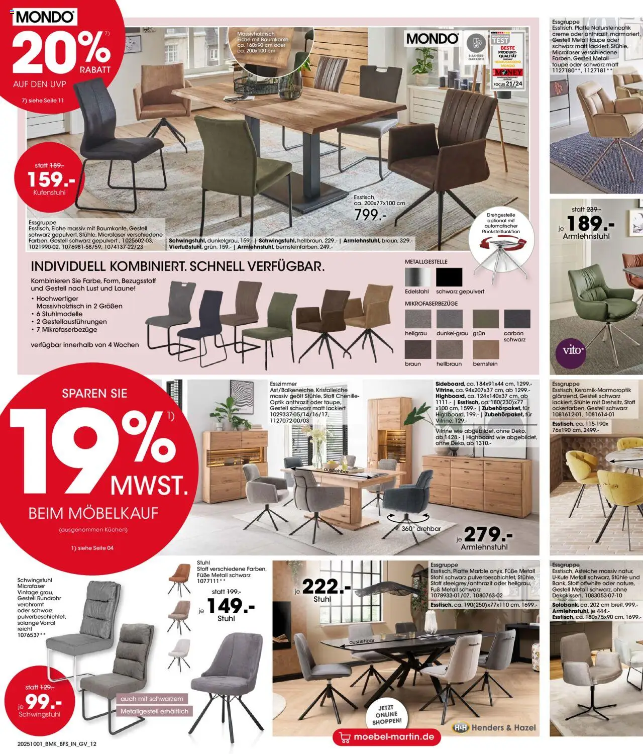 Möbel Martin Prospekt Besser schlafen	  – gültig ab 01.10.2025 | Seite: 12 | Produkte: HIghboard, Vitrine, Stuhl, Kuchen
