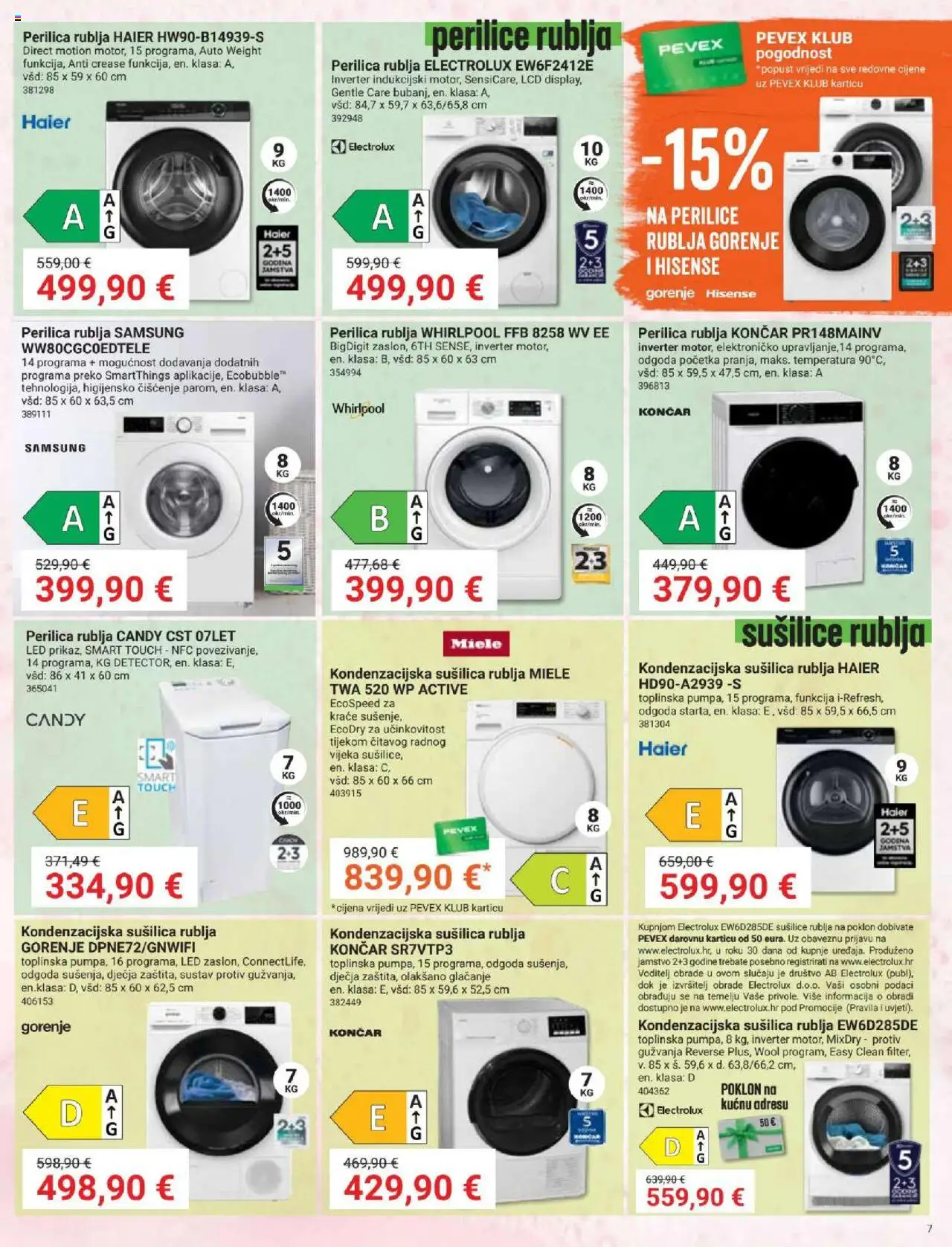 Pevex katalog | vrijedi od 25.09.2025 | Stranica: 7 | Proizvodi: Perilice rublja, Perilica rublja, Sušilica