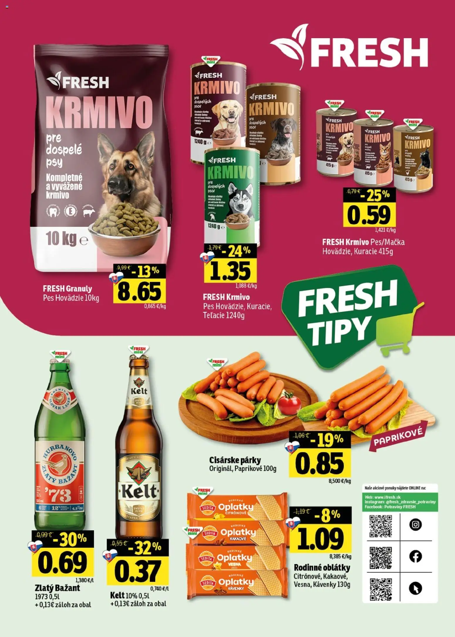 Nové Fresh akcie – leták je platný od 23.04.2026 | Strana: 46 | Produkty: Kelt, Zlatý Bažant, Párky