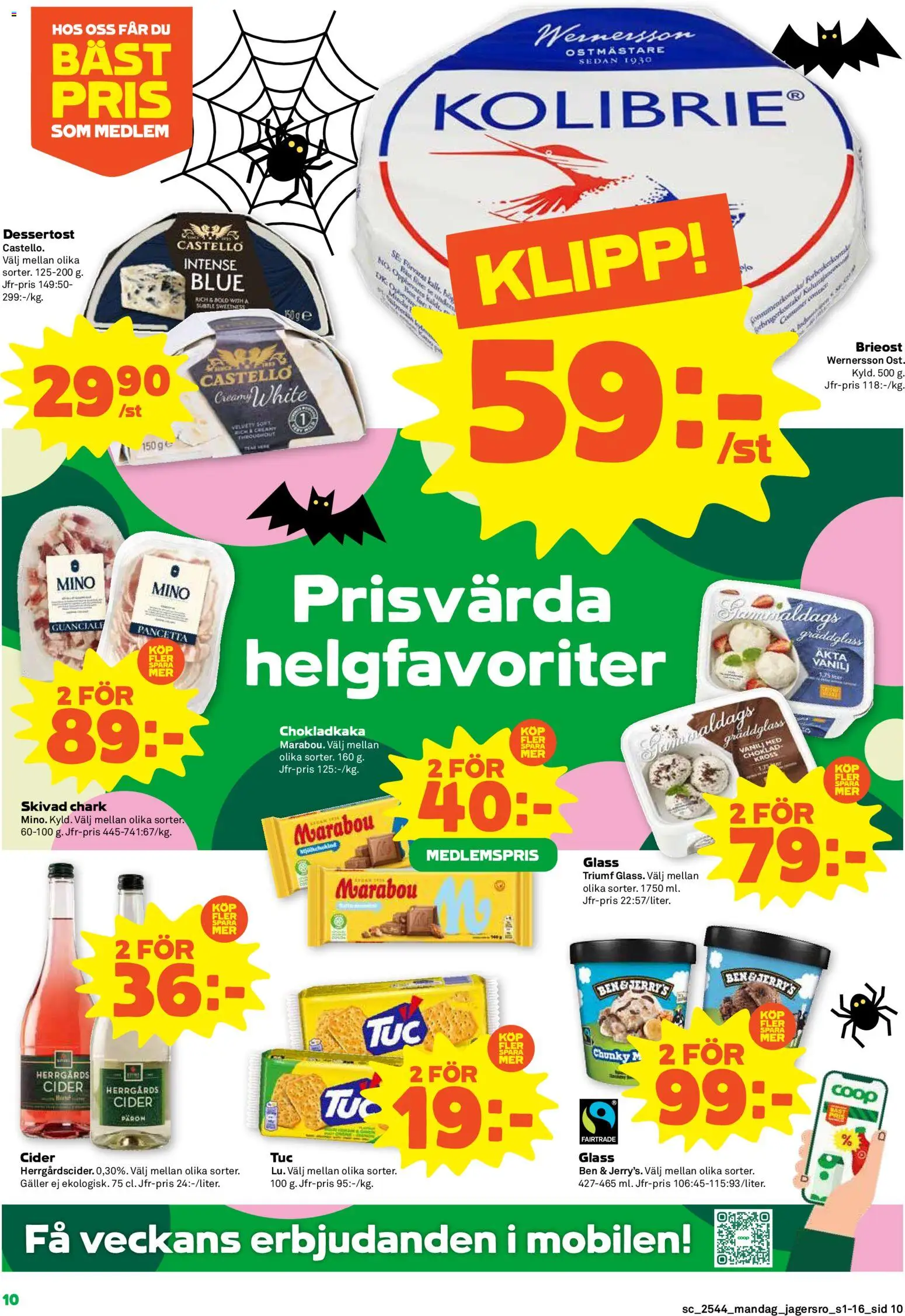 Coop Forum reklamblad aktuell från 27.10.2025 | Sida: 10 | Produkter: Chokladkaka, Galler, Brieost, Glass