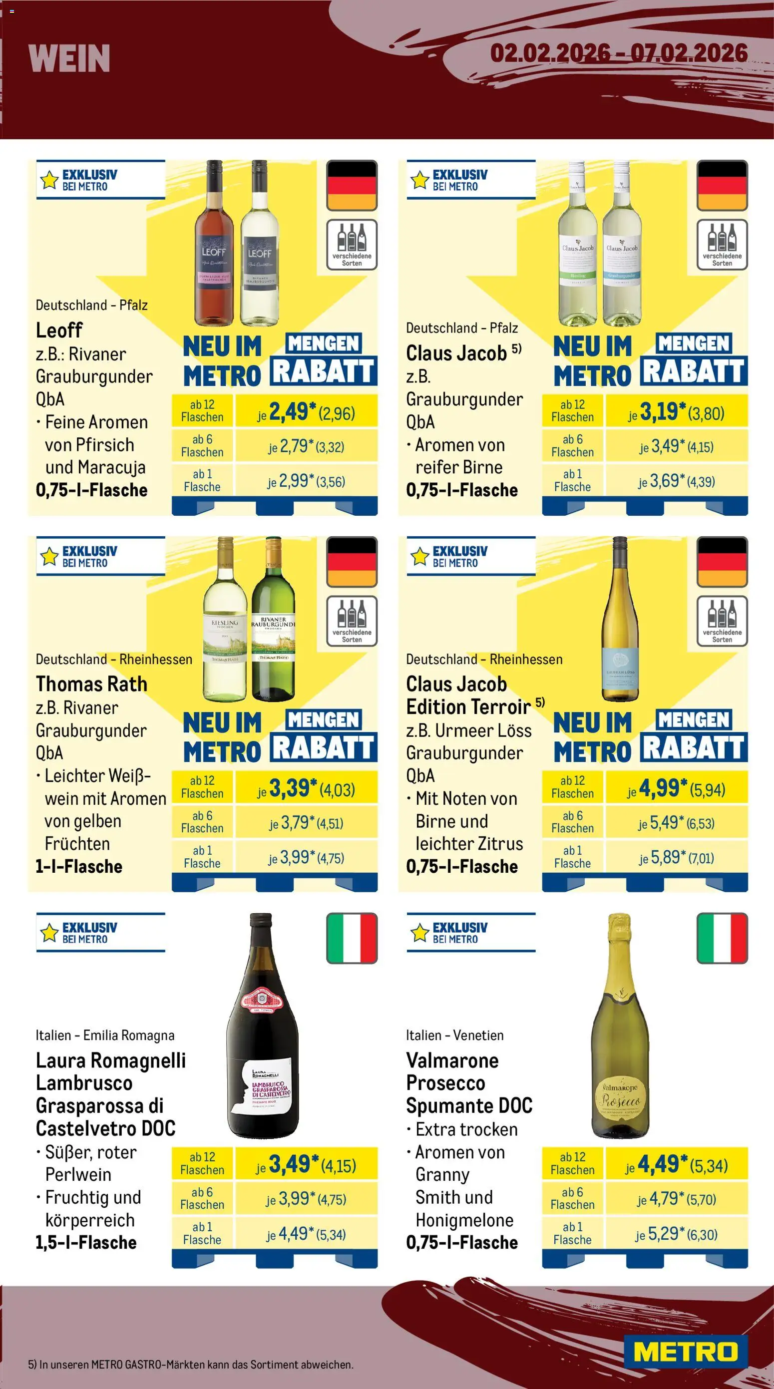 Metro Wochen-Angebote Gastro – gültig ab 02.02.2026 | Seite: 15 | Produkte: Honigmelone, Prosecco, Birne, Wein
