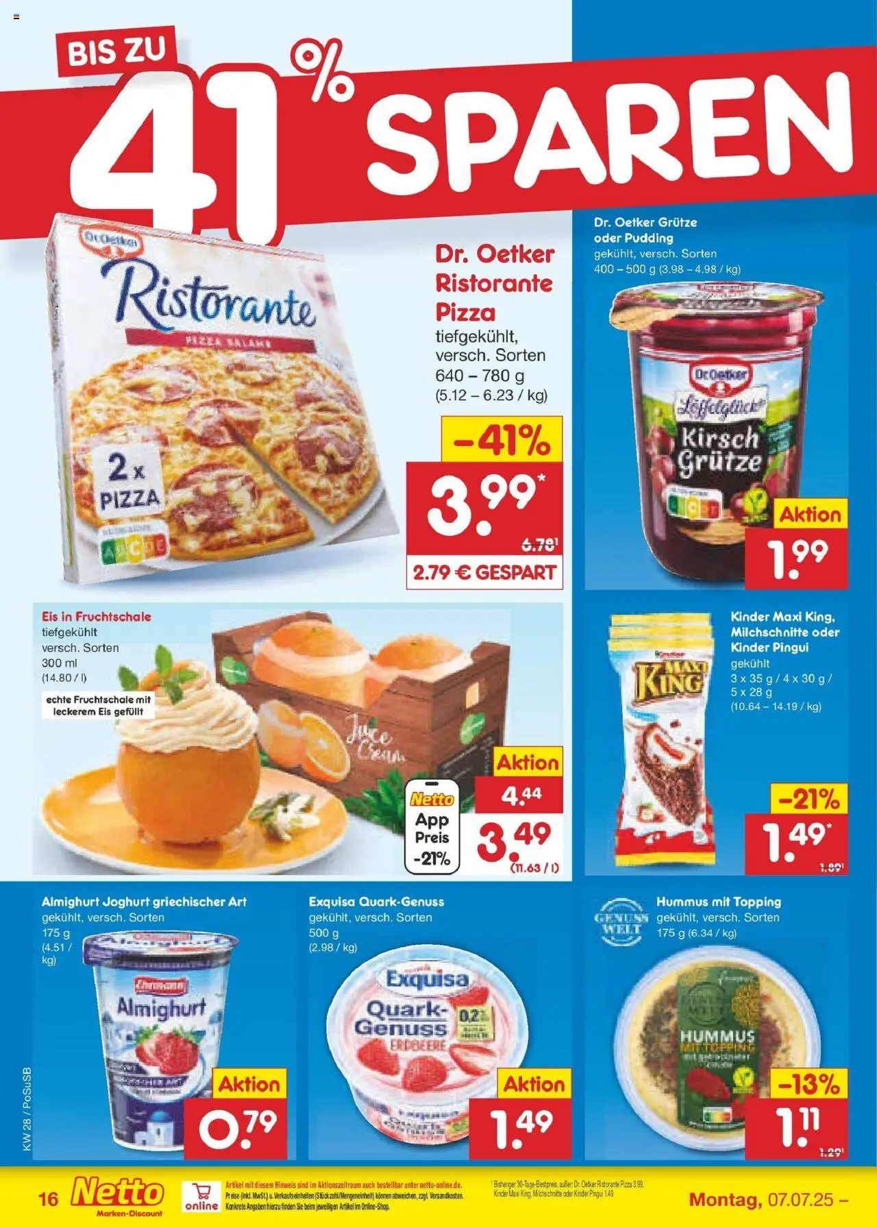 Netto Marken-Discount prospekt Regensburg	 - gültig ab dem 06.07.2025 | Seite: 18 | Produkte: Ehrmann almighurt, Quark, Pudding, Pizza