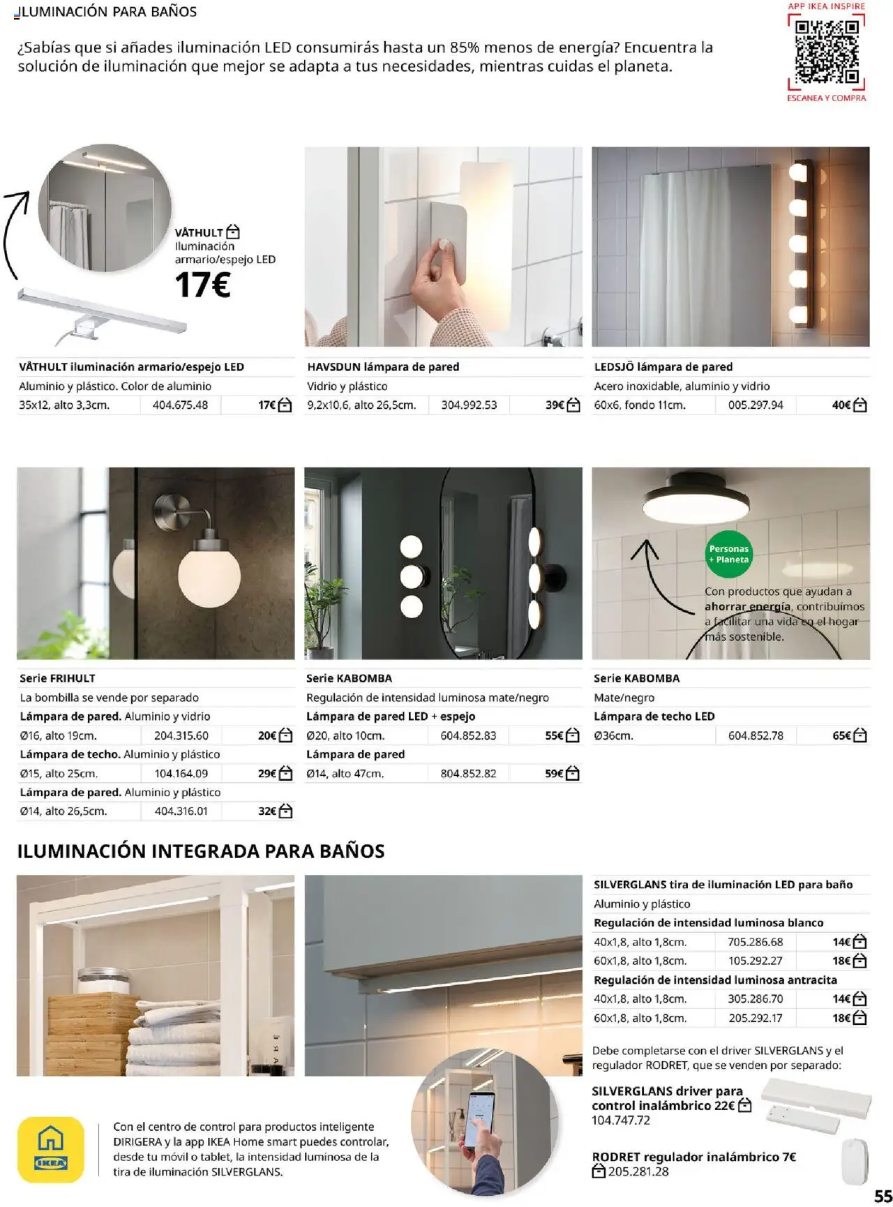 Catálogo IKEA Baňos │ válido desde el 04.02.2025 | Página: 55 | Productos: Lámpara de pared, Bombilla, Baño, Espejo