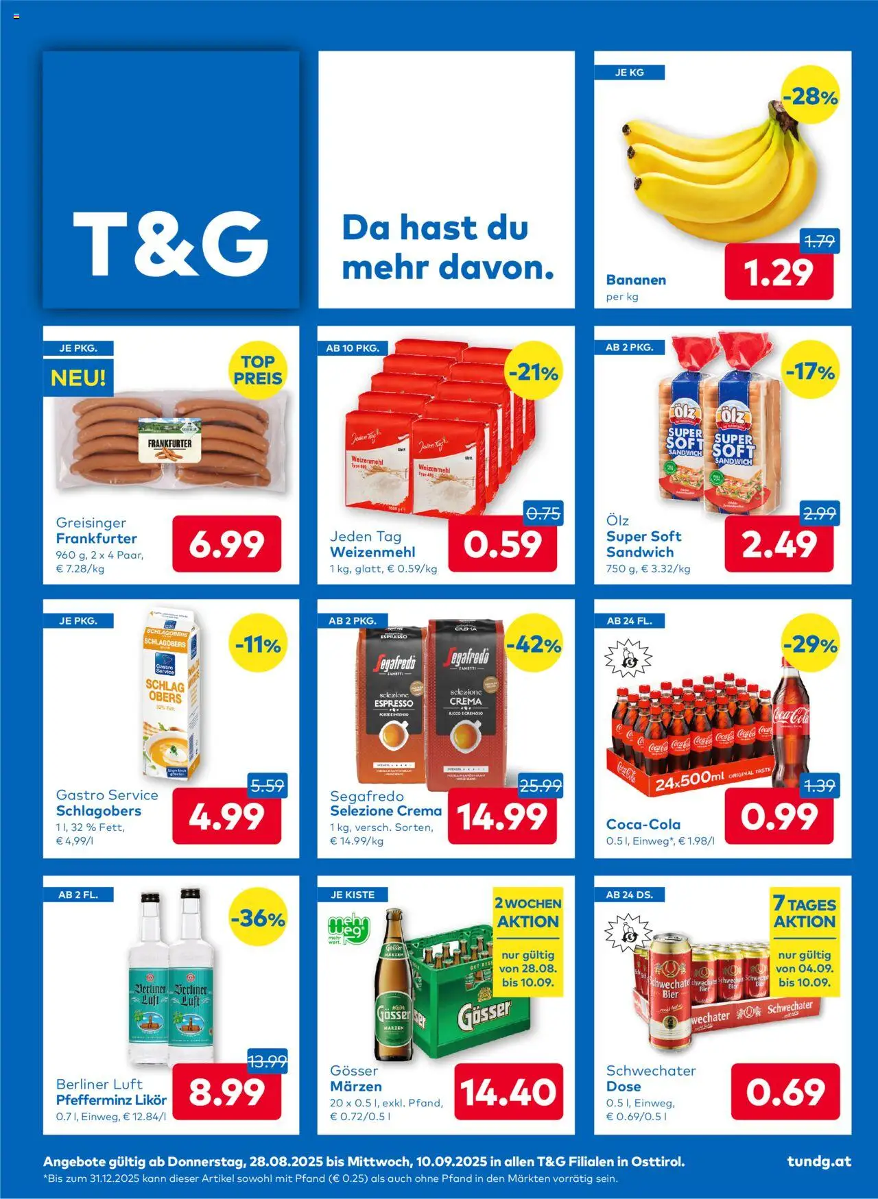 T&G Osttirol gültig ab 28.08.2025 | Seite: 1 | Produkte: Bier, Bananen