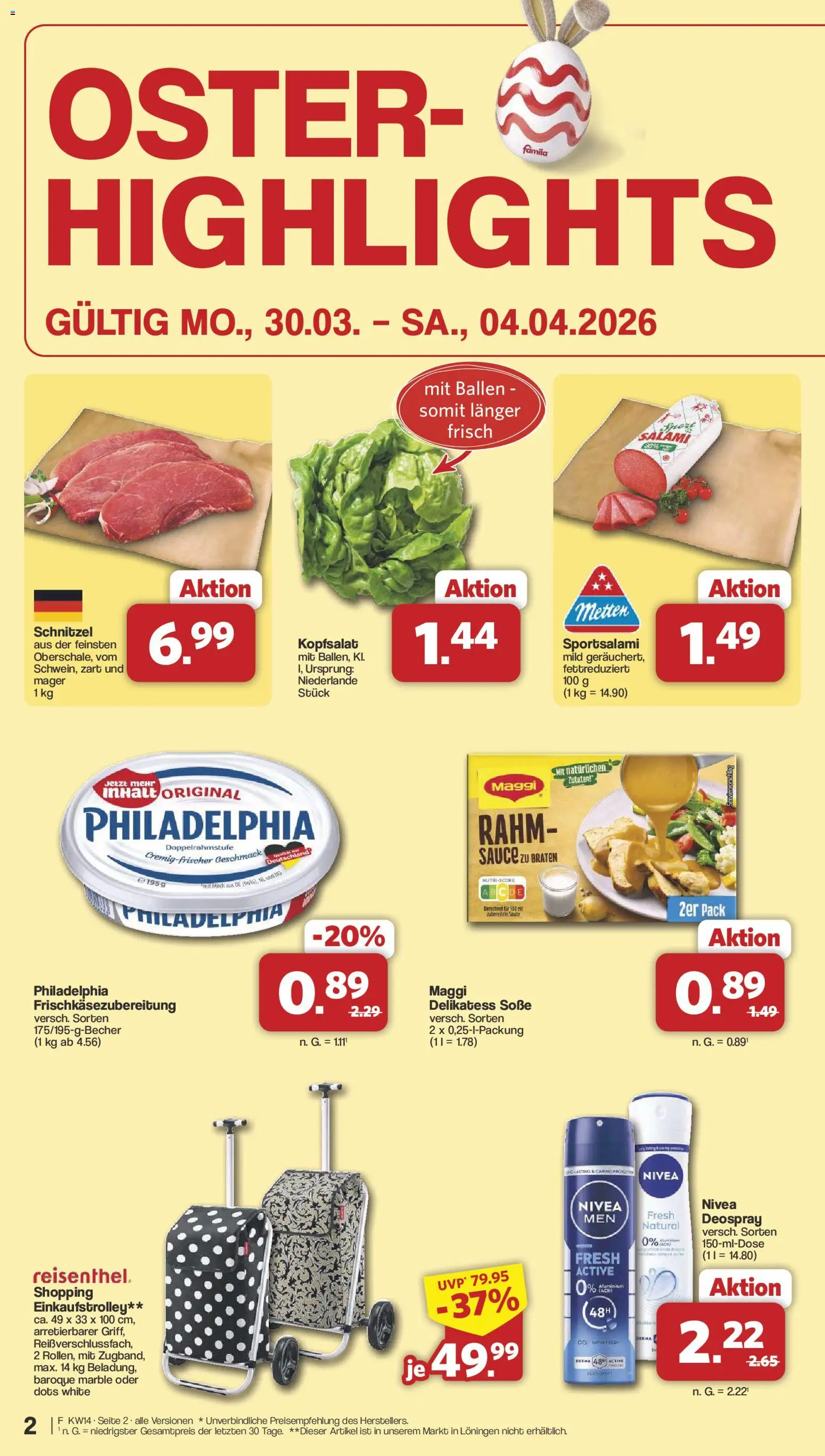 Famila Nordwest Prospekt 	 – gültig ab 30.03.2026 | Seite: 2 | Produkte: Milch, Philadelphia, Deospray, Salami