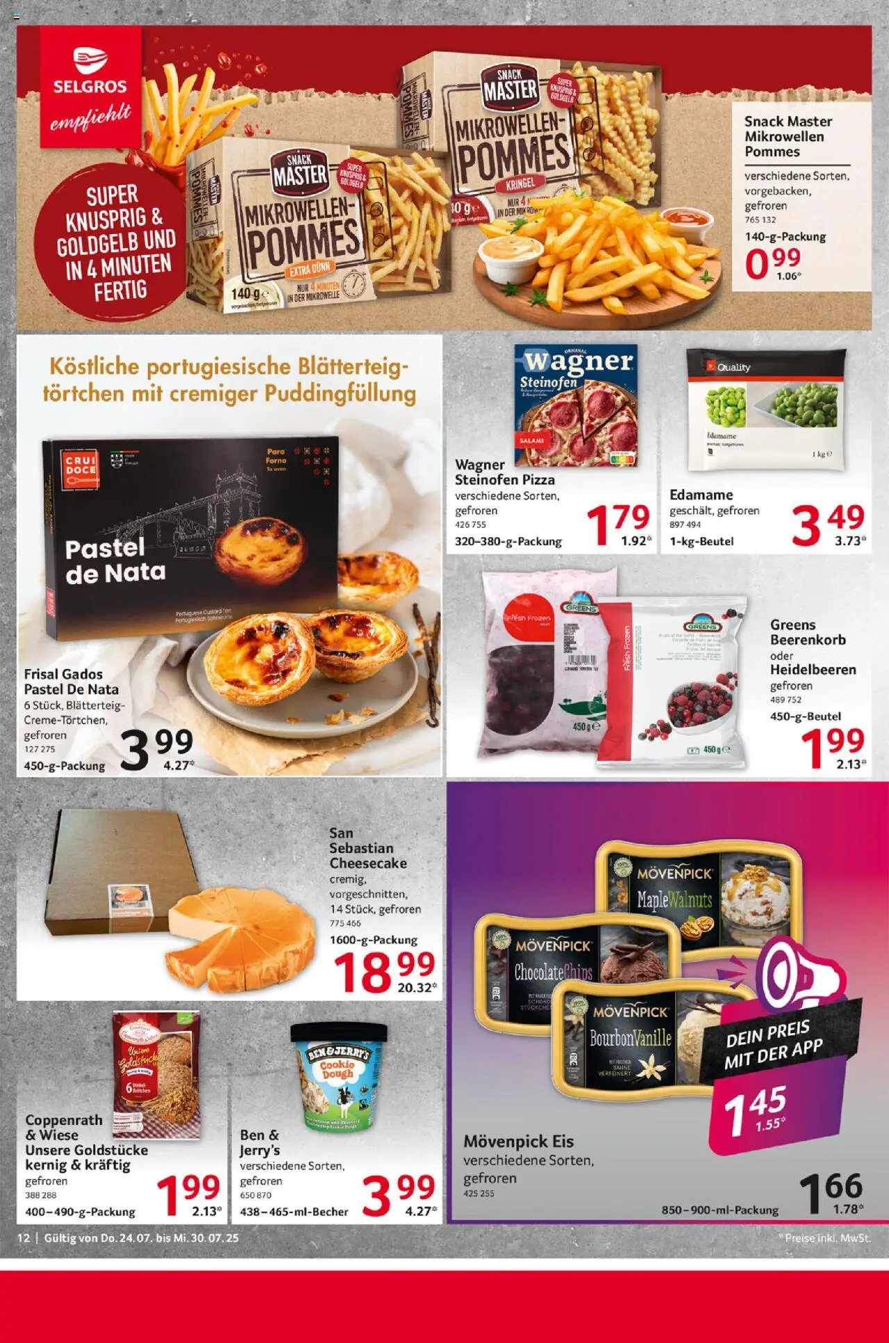 Selgros Prospekt 	 - gültig ab dem 24.07.2025 | Seite: 12 | Produkte: Salami, Pizza, Sahne, Eis