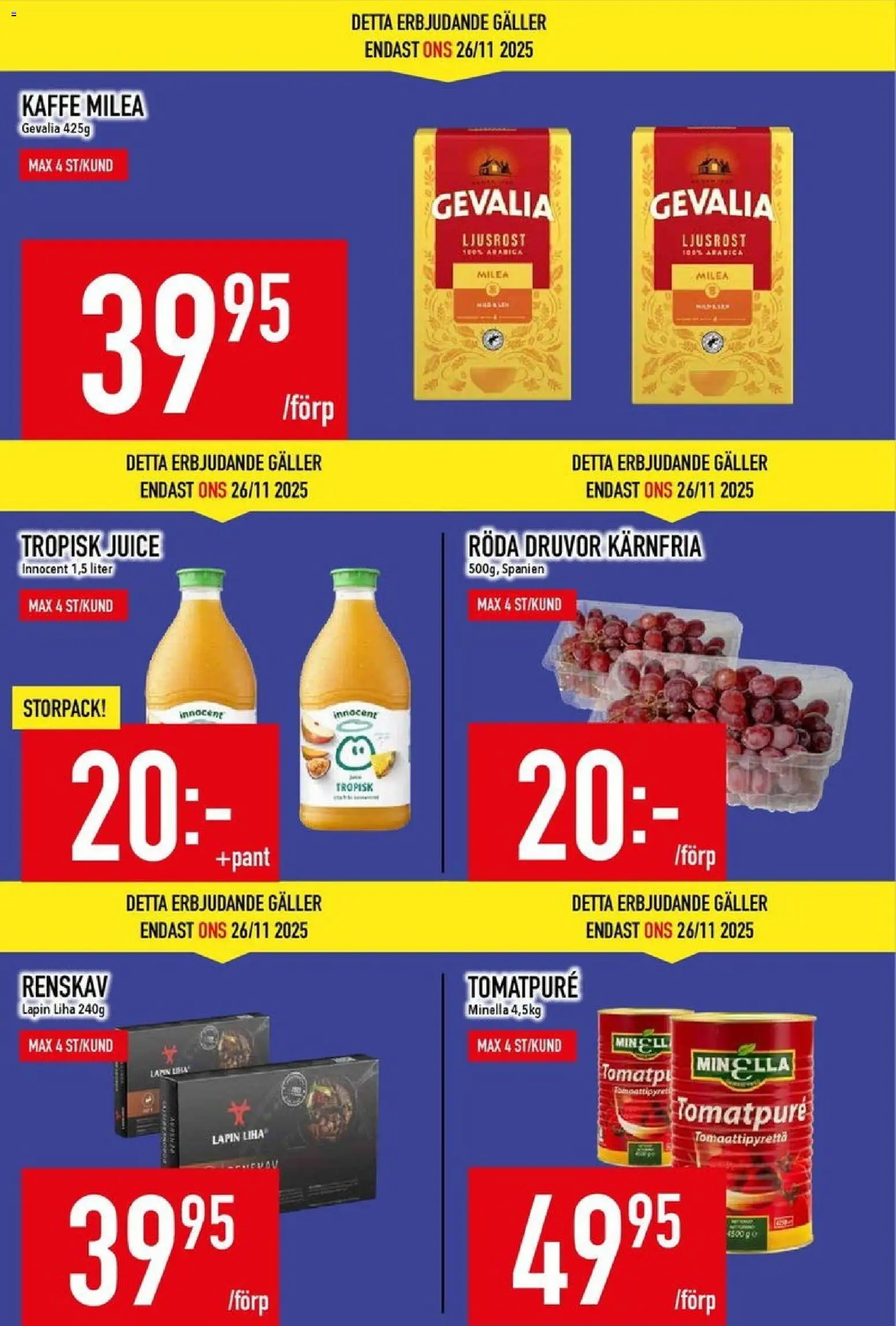 Matdax reklamblad aktuell från 24.11.2025 | Sida: 3 | Produkter: Galler, Tomatpure, Kaffe, Juice