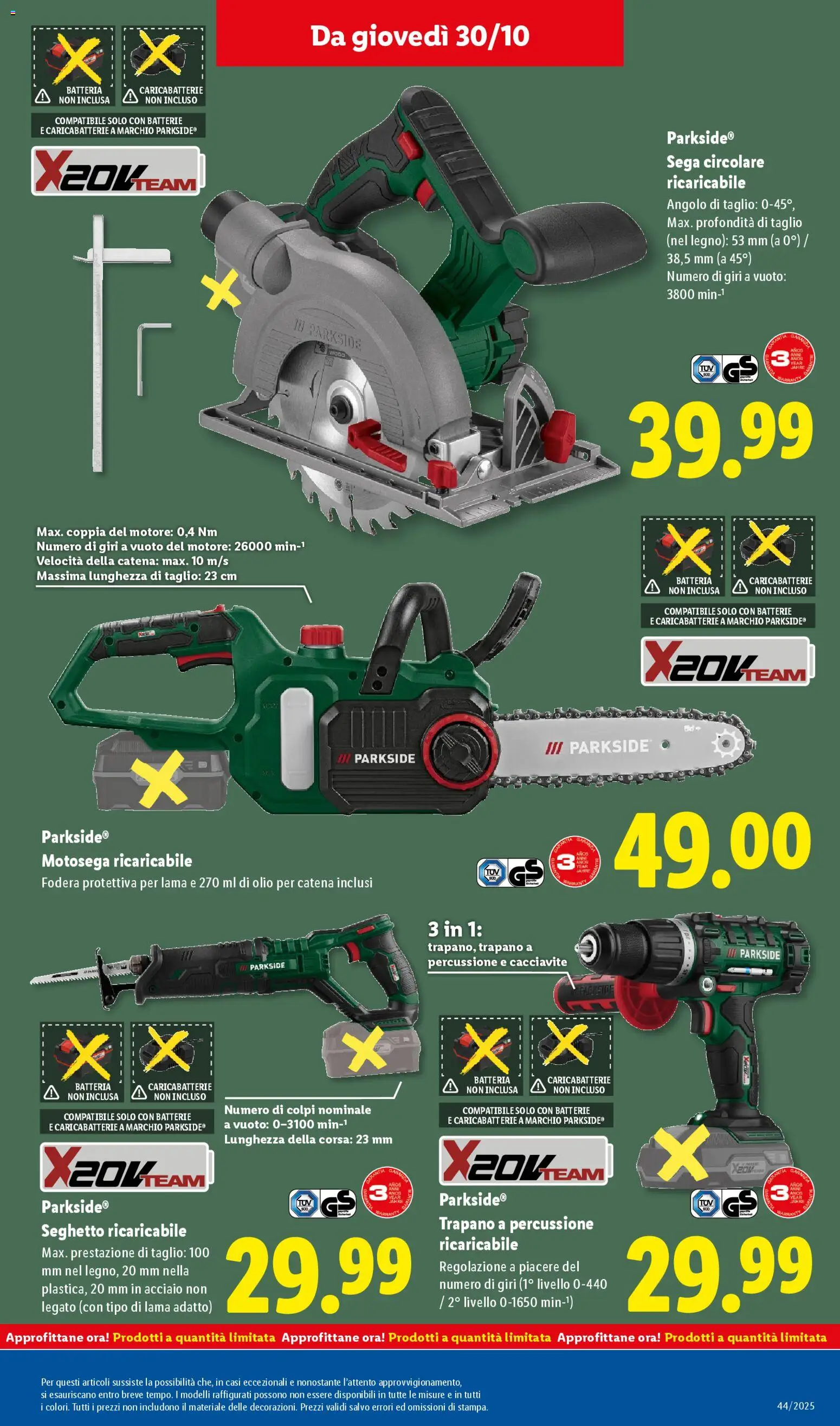 Volantino Lidl del 27.10.2025 | Pagina: 45 | Prodotti: Cacciavite, Sega, Batterie, Caricabatterie