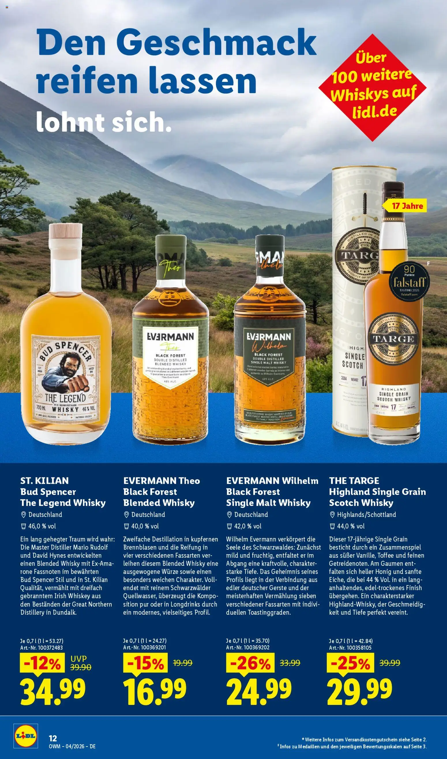 Lidl Německo leták - Wein & Spirituosen od 01.04.2026 | Strana: 12 | Produkty: Finish, Whiskey, Whisky