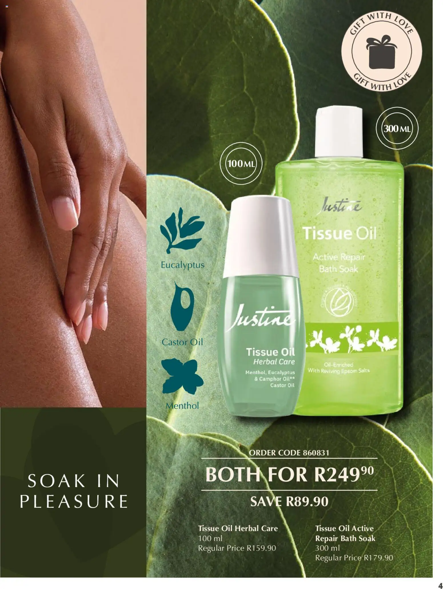 New Justine catalogue – valid from 20.02.2026 | Page: 4 | Products: Tissue oil, Bath, Oil