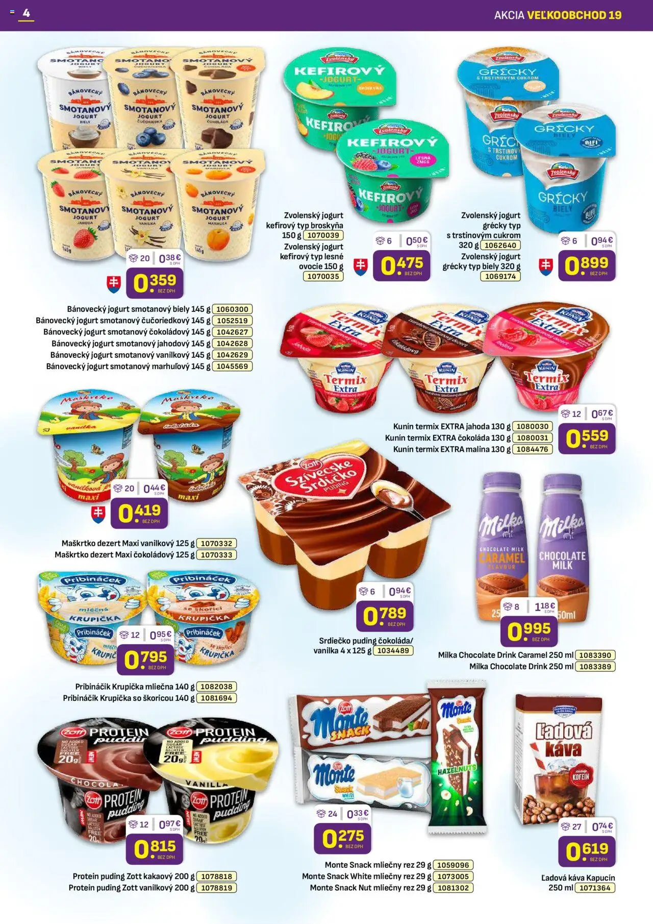 Nové Libex akcie – leták je platný od 22.09.2025 | Strana: 4 | Produkty: Pribináčik, Protein, Milka, Ovocie