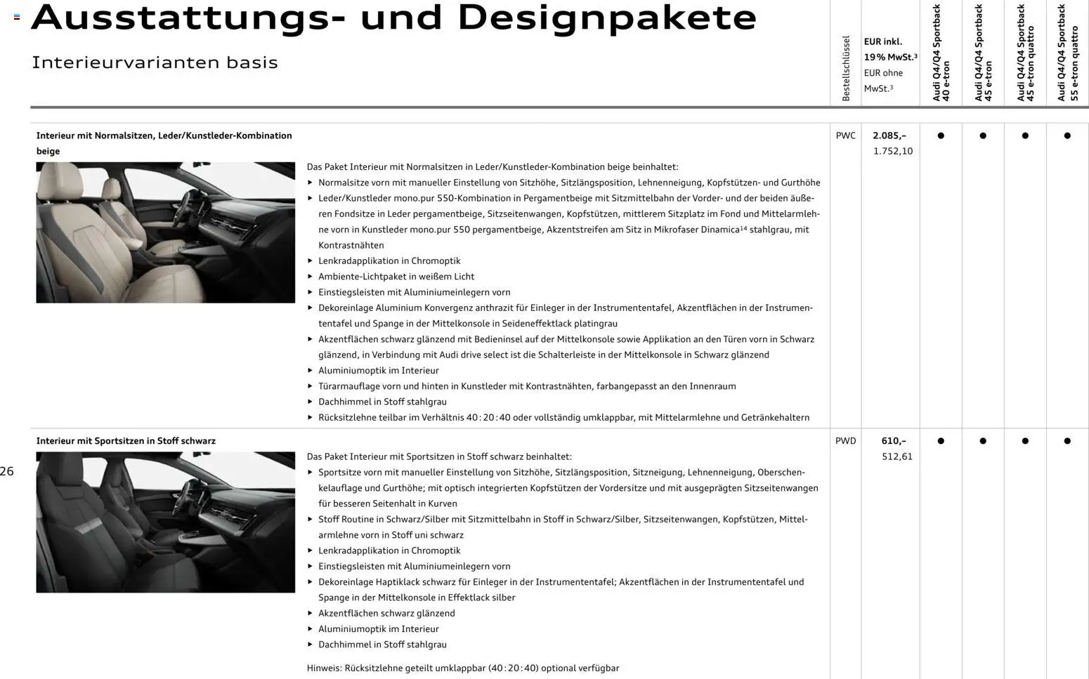 Audi Q4 e-tron / Q4 Sportback e-tron – gültig ab 01.10.2025 | Seite: 26